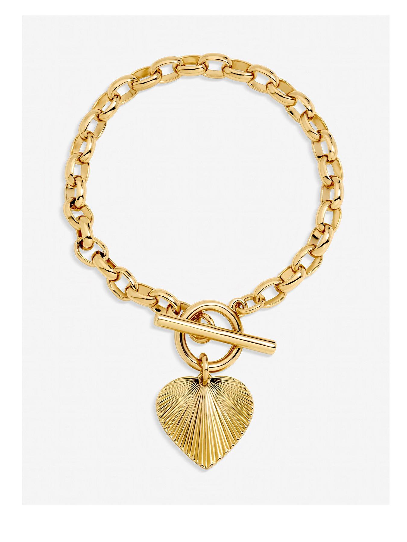 Inicio Gold Plated Diamond Cut Heart T-Bar Bracelet - Gift Pouch