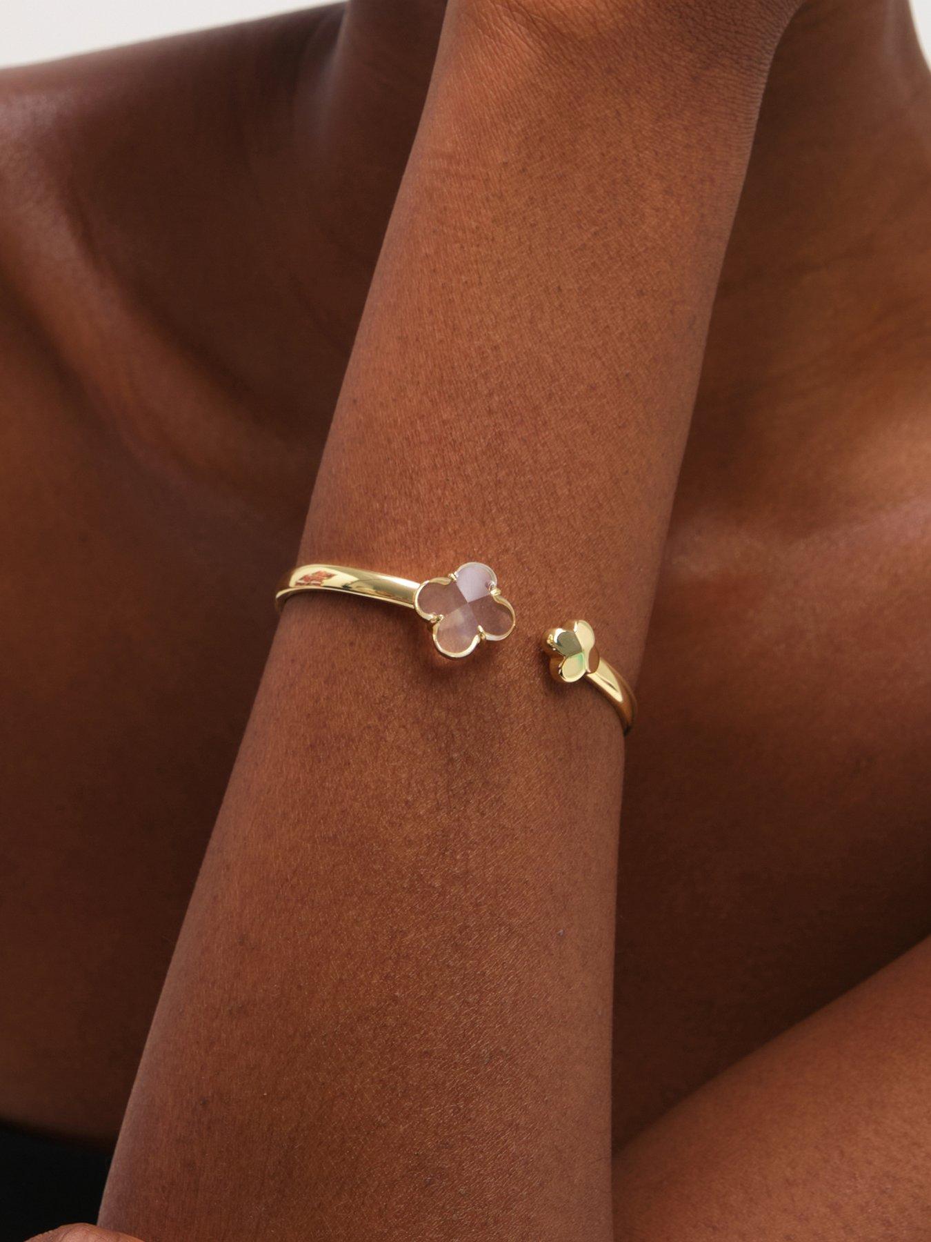  image of jon-richard-gold-polished-and-crystal-clover-bangle