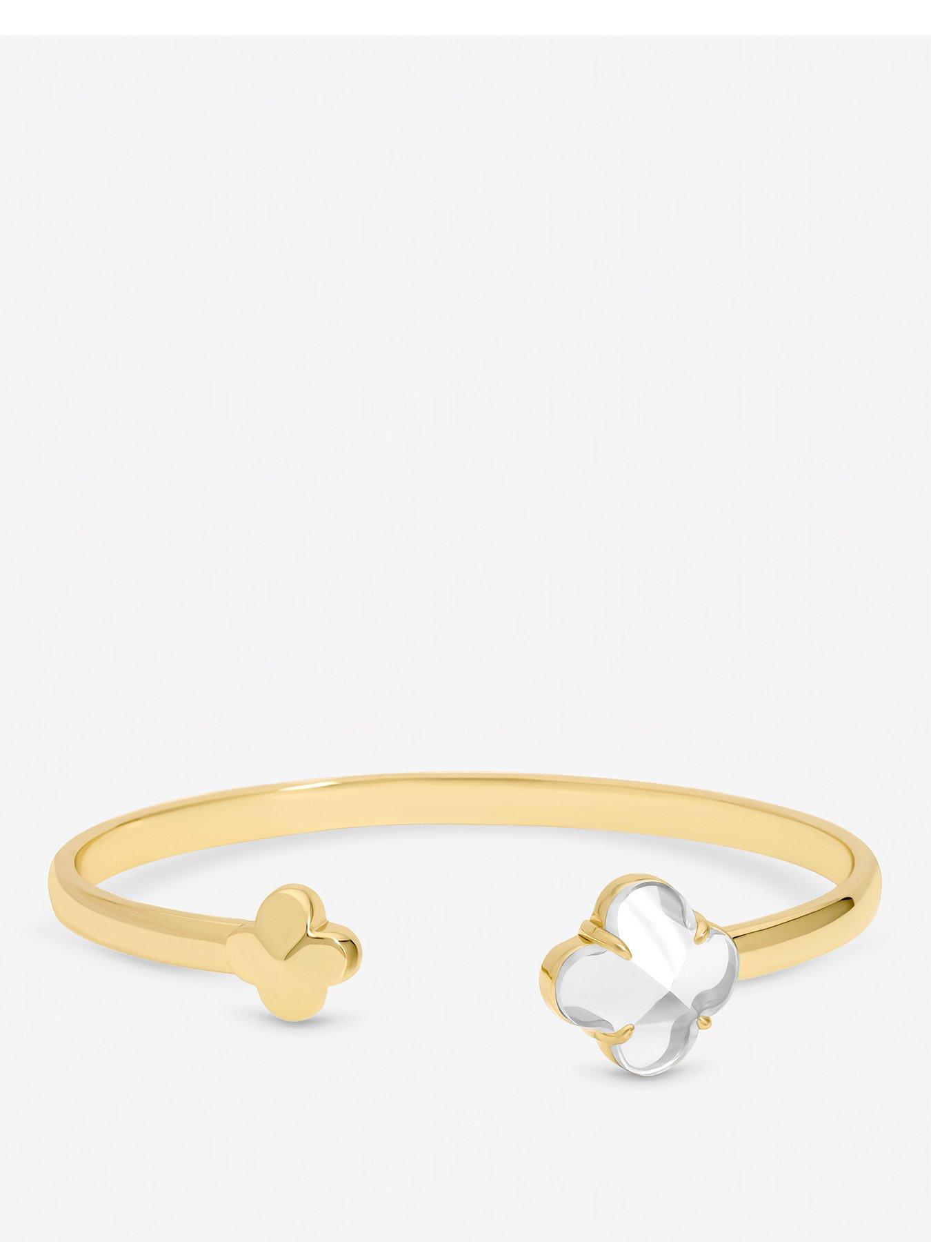 stillFront image of jon-richard-gold-polished-and-crystal-clover-bangle