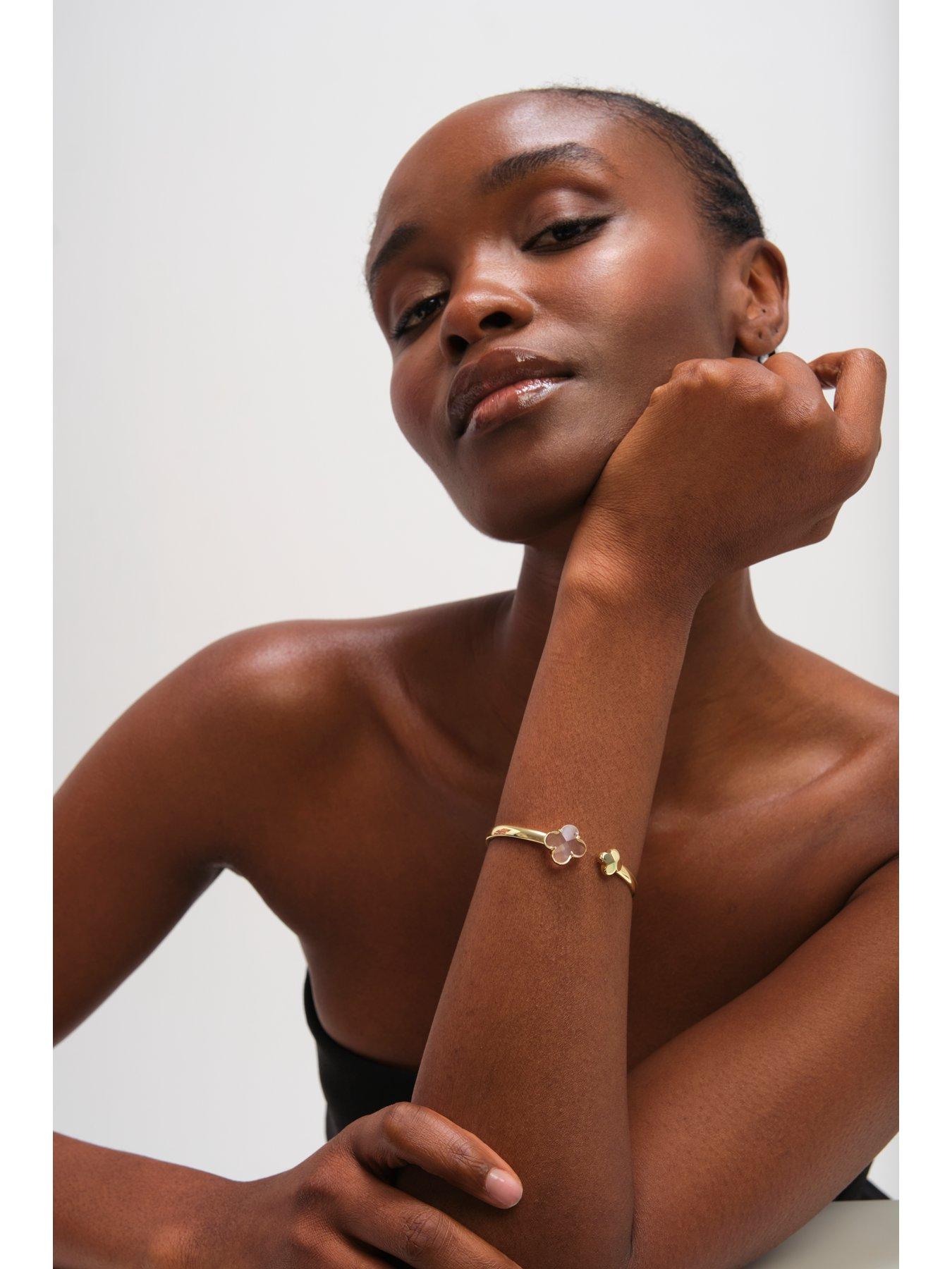  image of jon-richard-gold-polished-and-crystal-clover-bangle