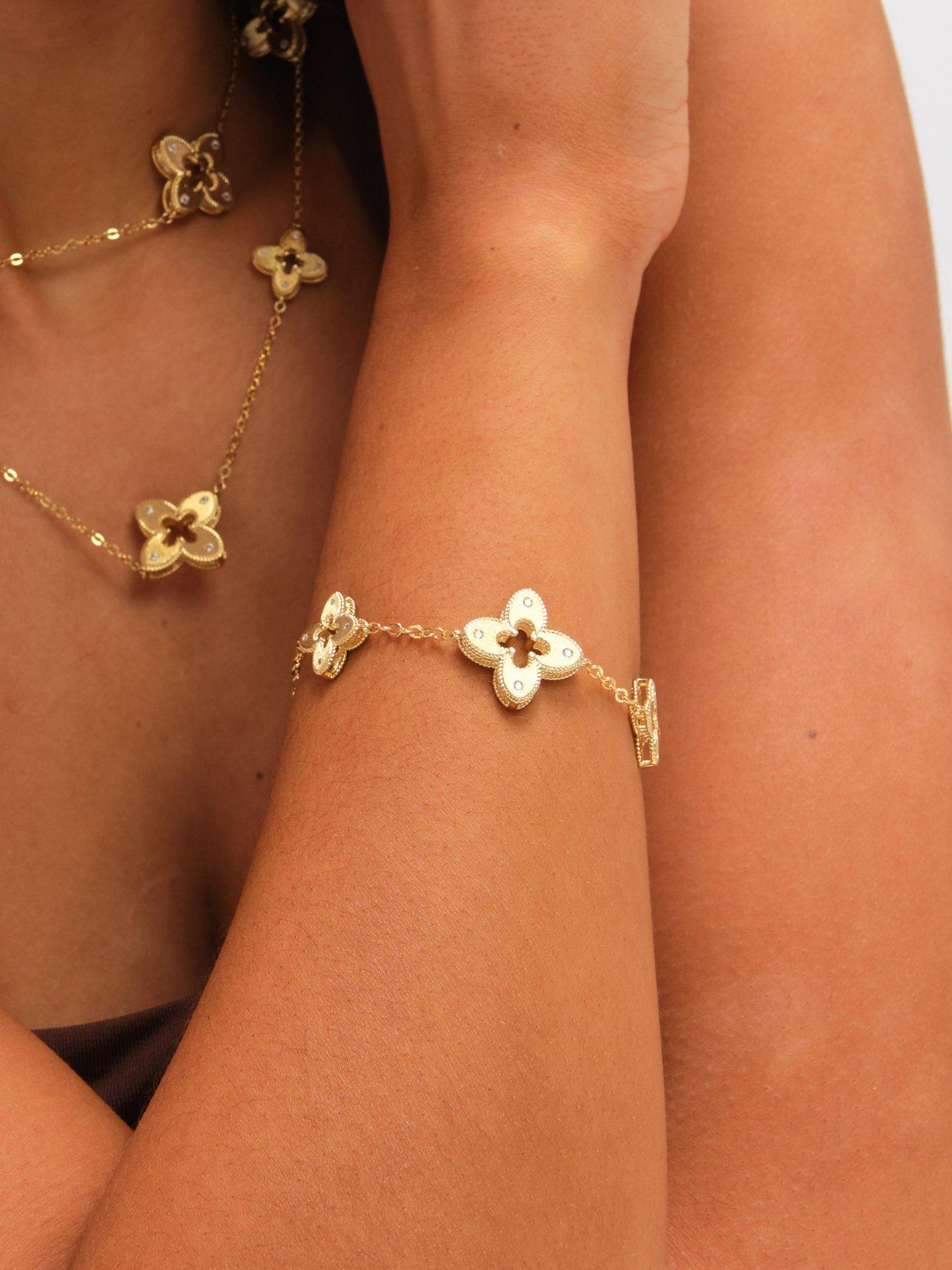 Jon Richard Gold Plated Textured Crystal Clover Bracelet