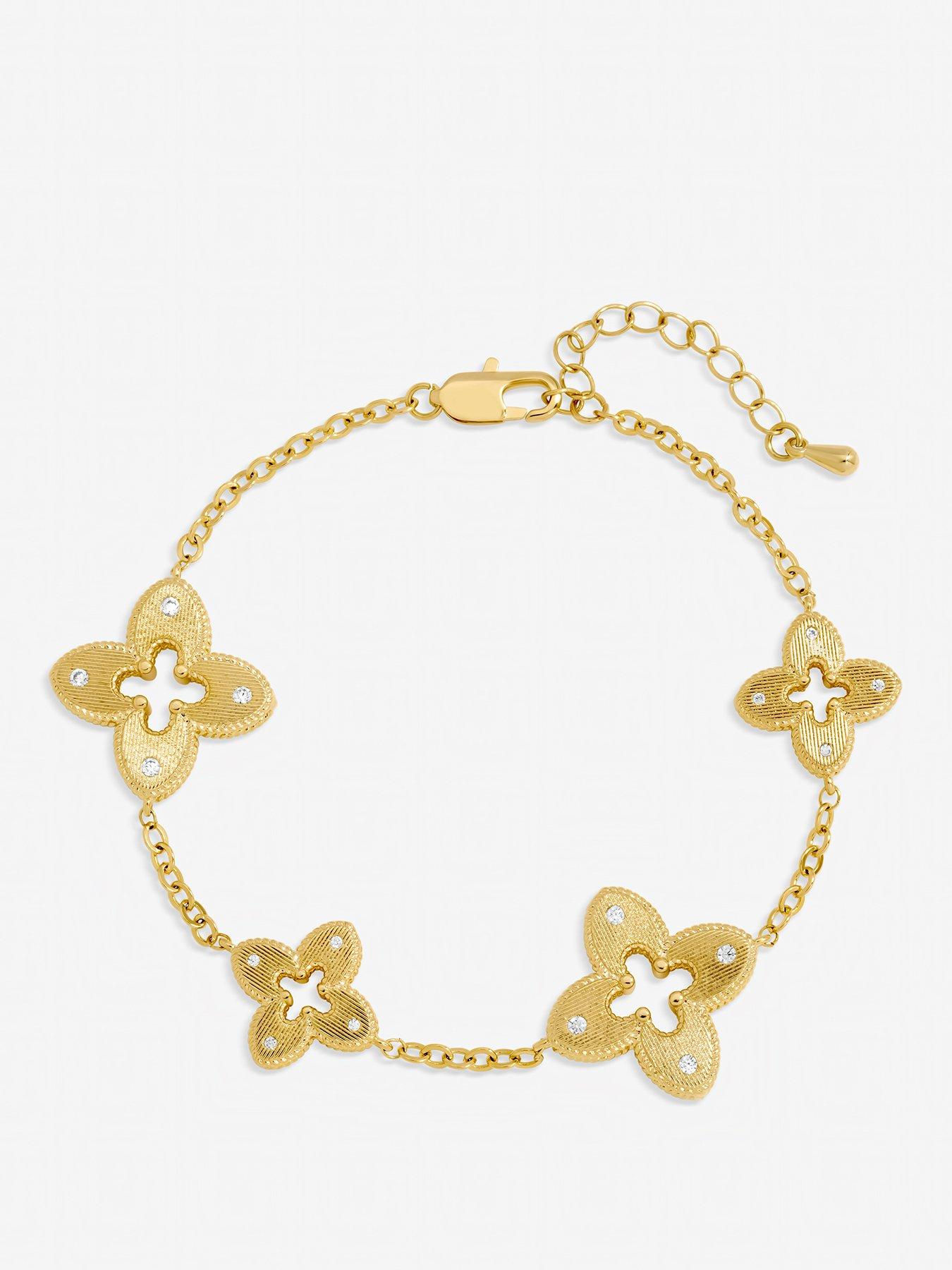  image of jon-richard-gold-plated-textured-crystal-clover-bracelet