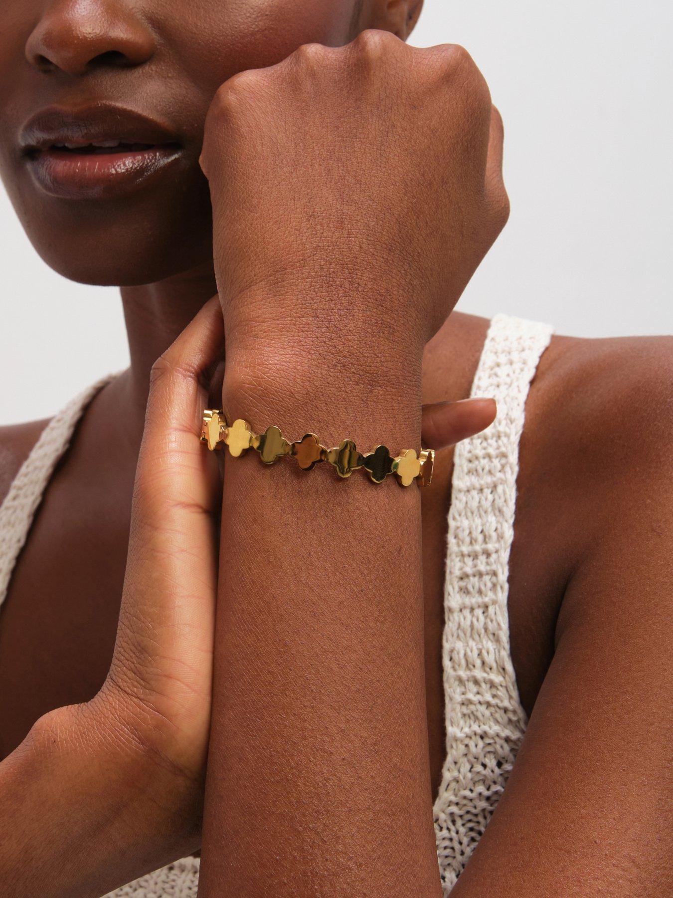  image of jon-richard-gold-plated-waterproof-polished-clover-bangle