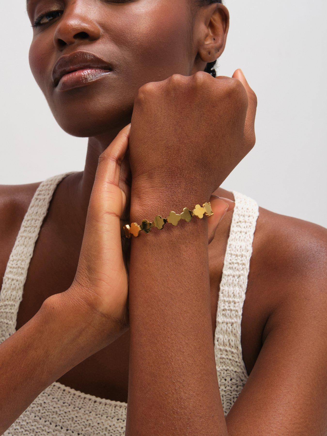  image of jon-richard-gold-plated-waterproof-polished-clover-bangle