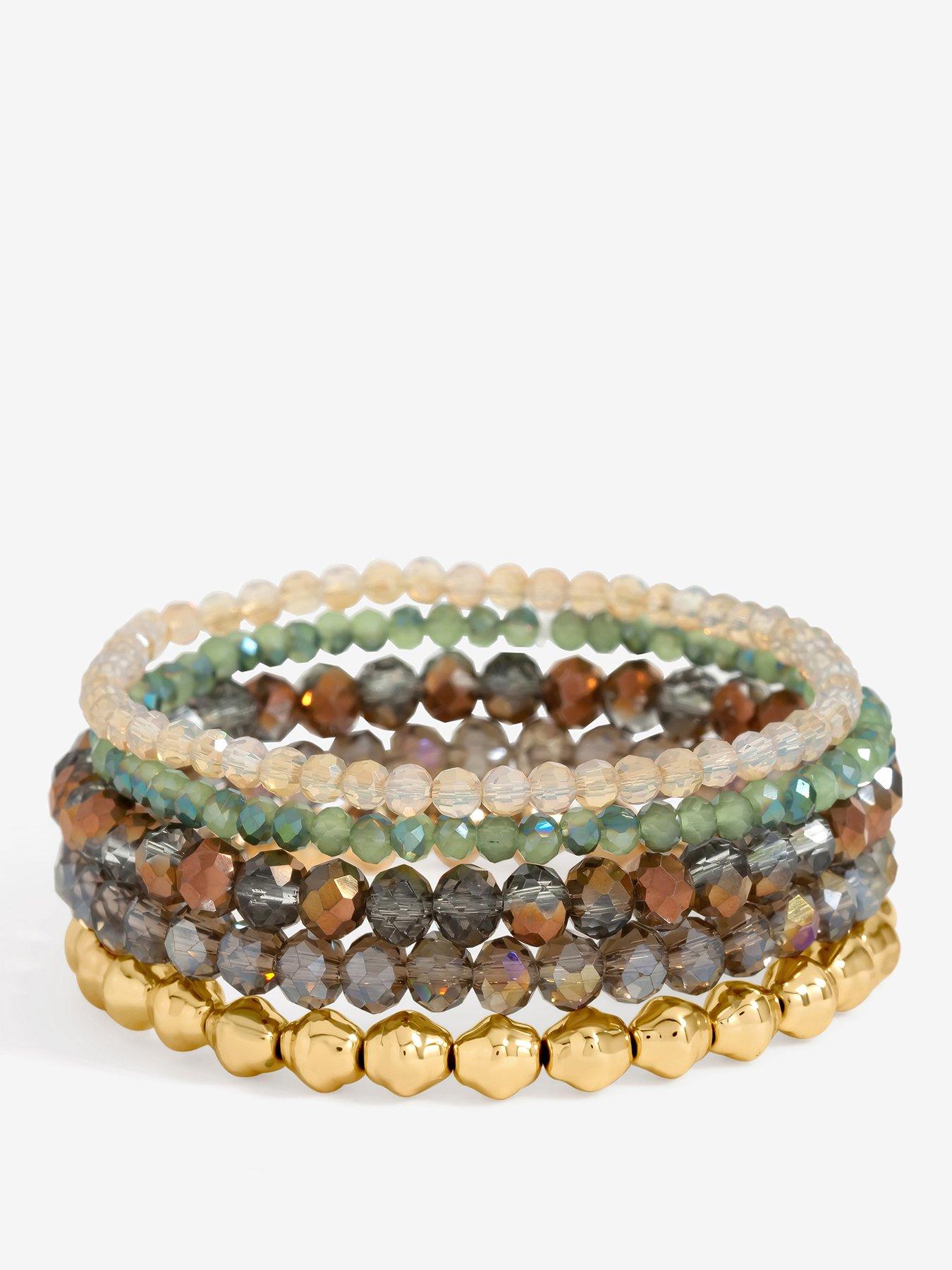 Mood Mood Gold Plated and Polished Multi-Colour Beaded Bracelets - Pack of 5
