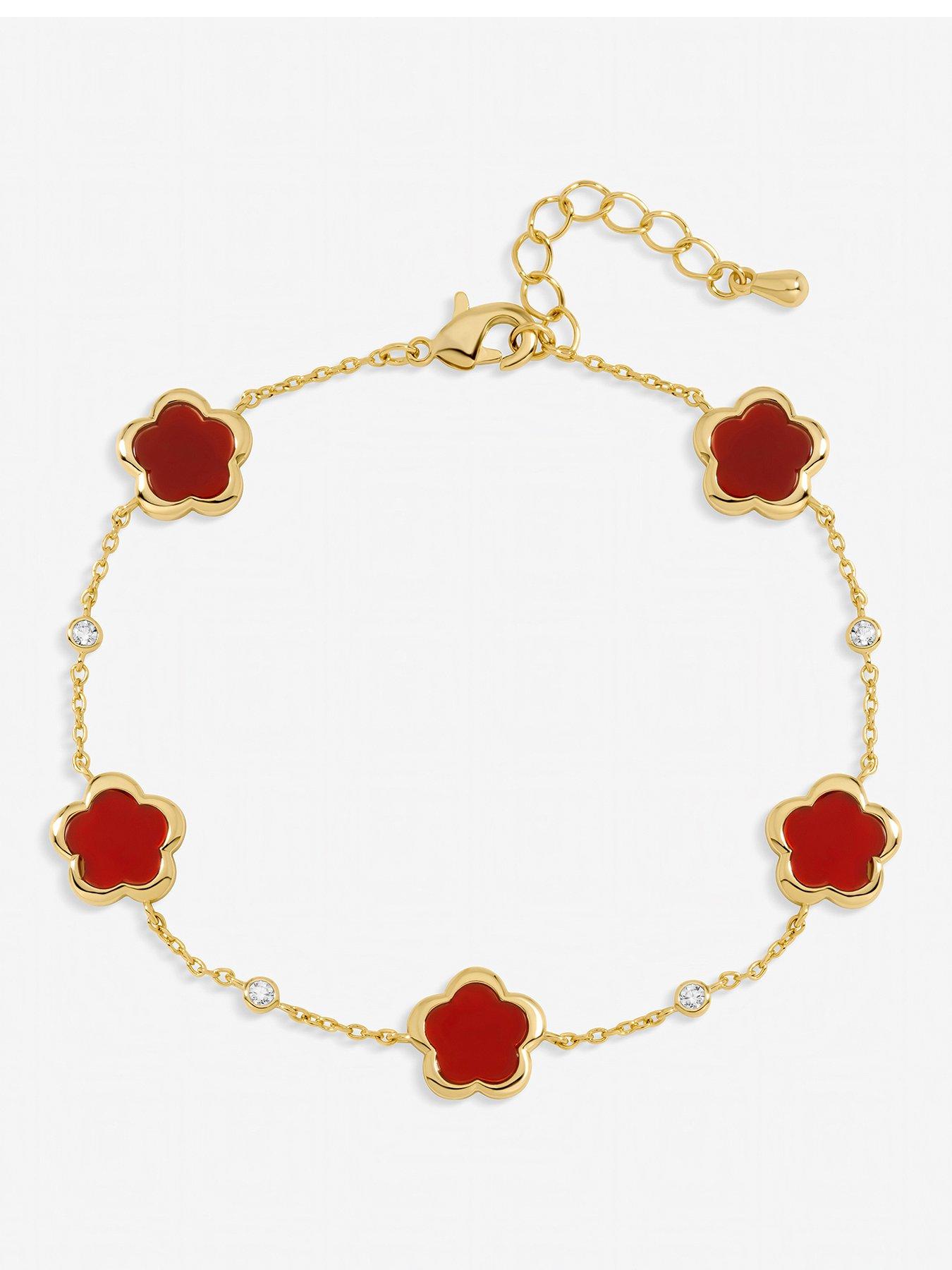 Inicio Gold Plated and Cherry Red Flower Station Bracelet - Gift Pouch
