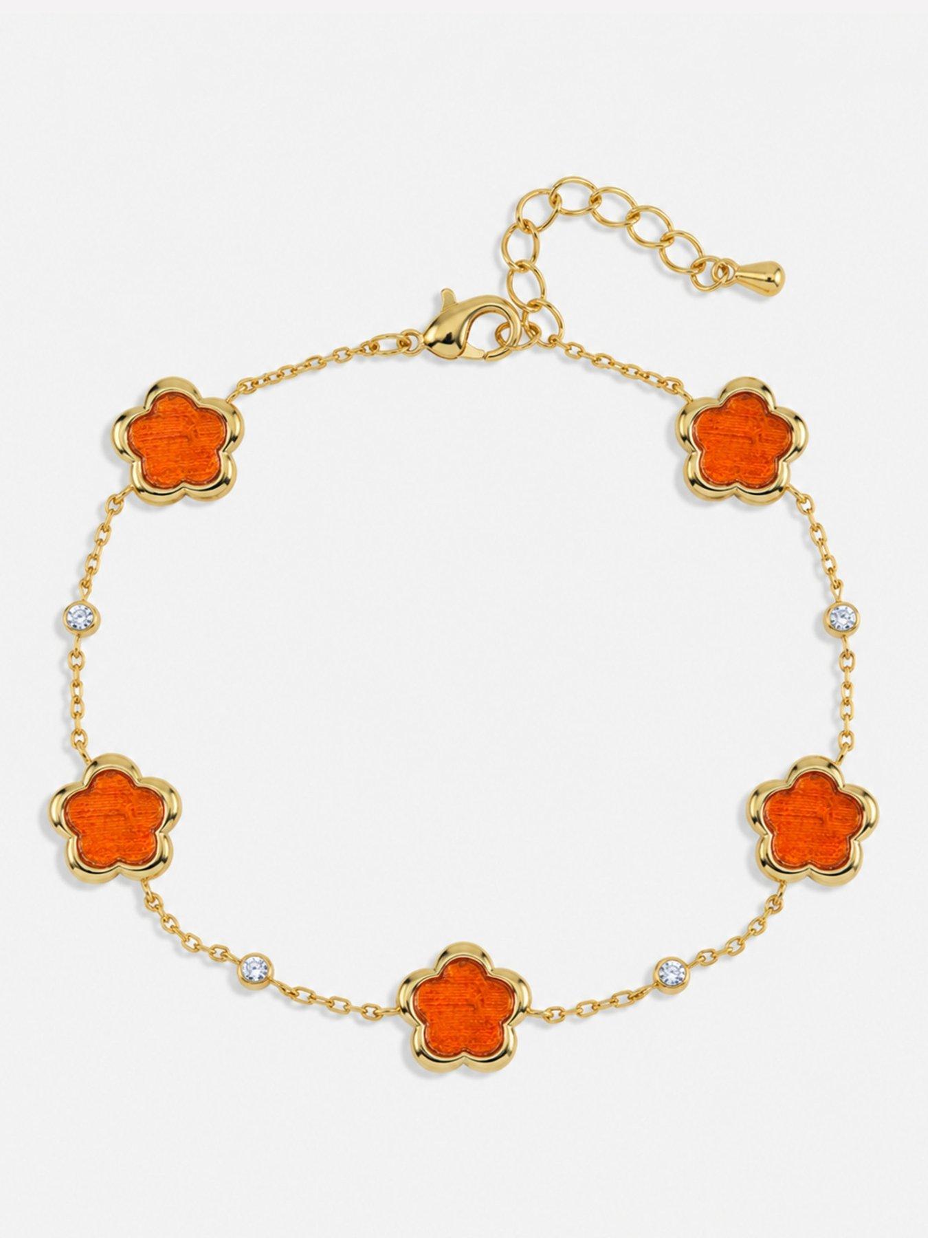 Inicio Gold Plated and Cherry Red Flower Station Bracelet - Gift Pouch