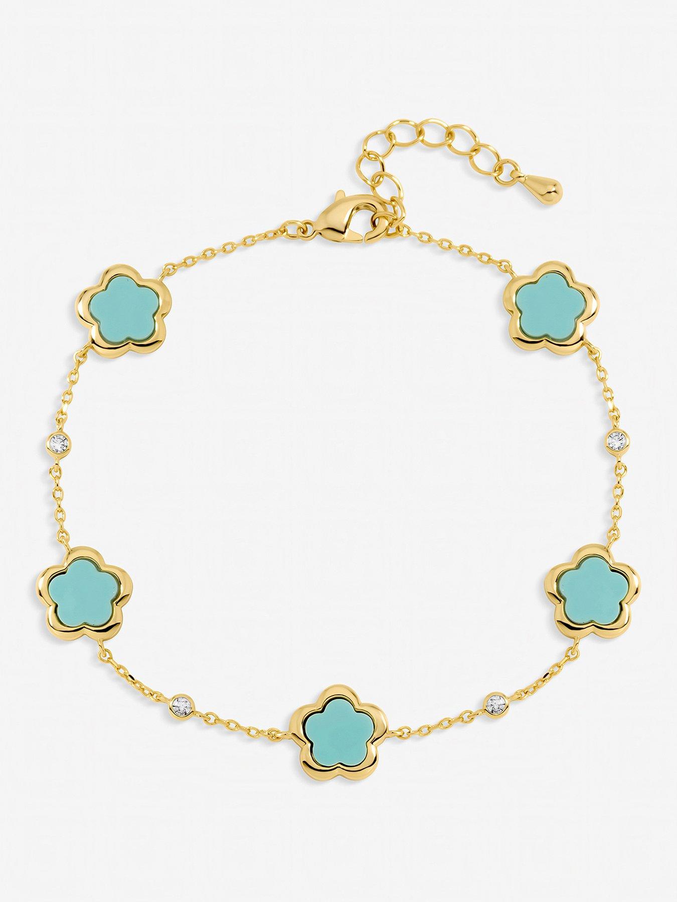 Inicio Gold Plated and Turquoise Flower Station Bracelet - Gift Pouch