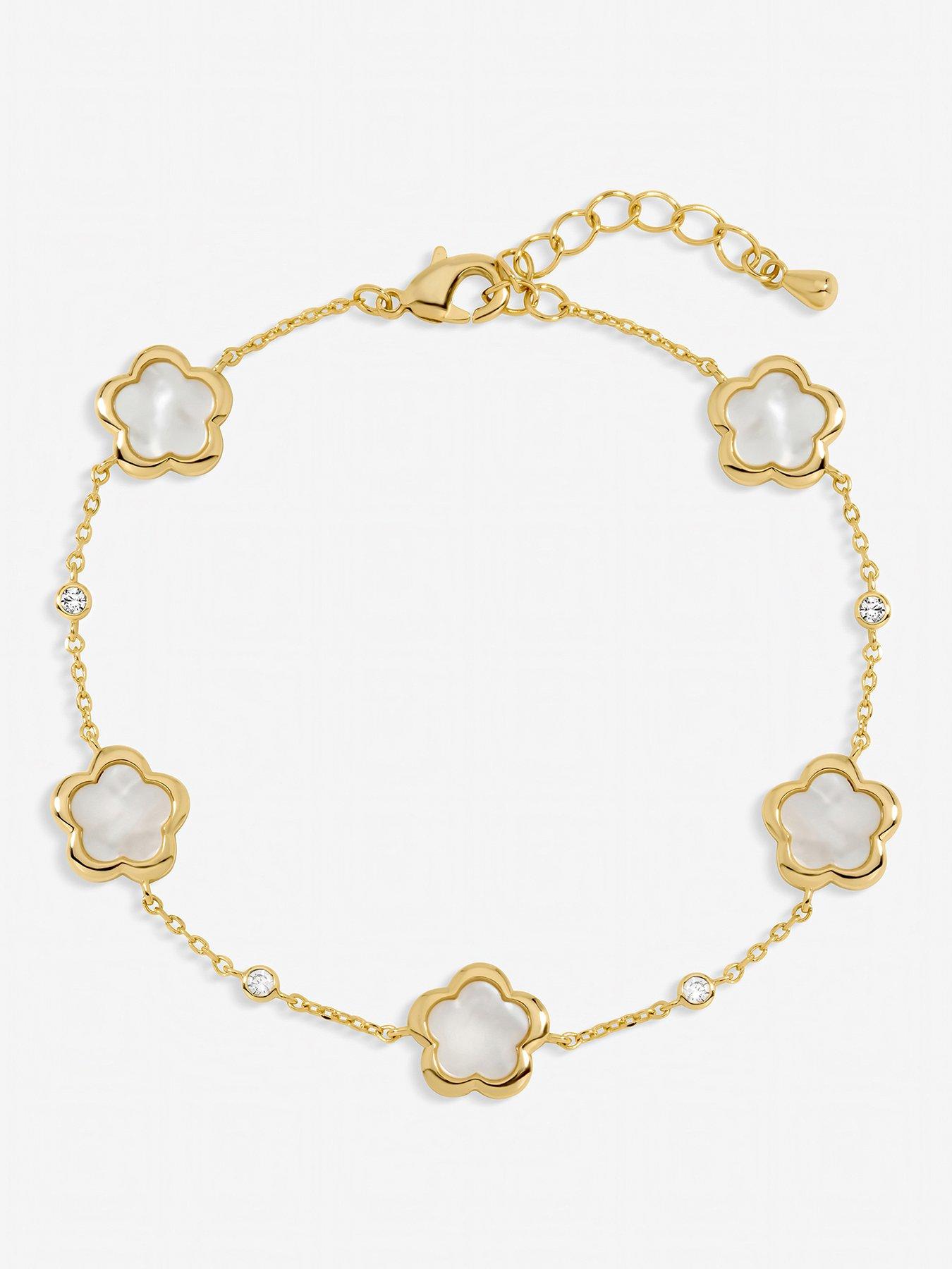 Image 1 of 2 of Inicio Gold Plated and Mother of Pearl Flower Station Bracelet - Gift Pouch