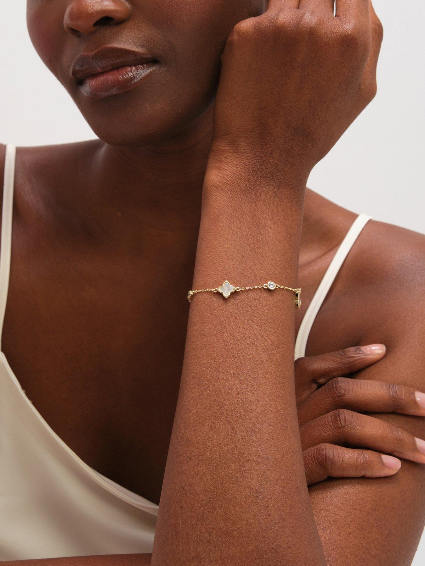 Jon Richard Gold Plated Mother of Pearl and Crystal Clover Bracelet