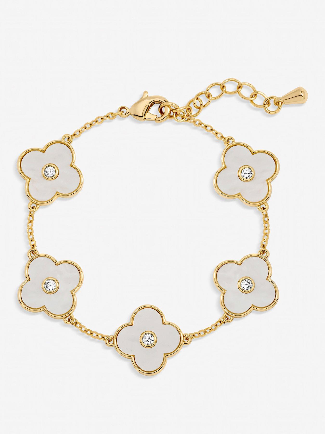 Jon Richard Gold Plated and Mother of Pearl Polished Clover Bracelet