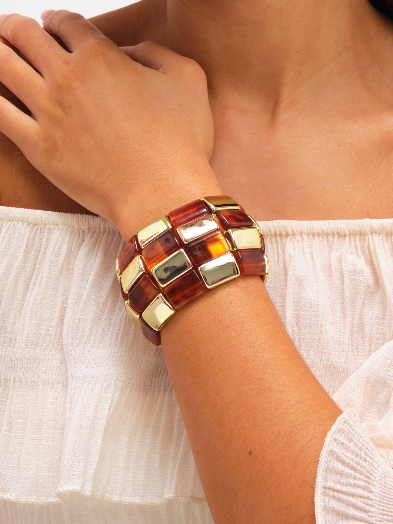 stillFront image of mood-gold-plated-and-resin-statement-stretch-bracelet