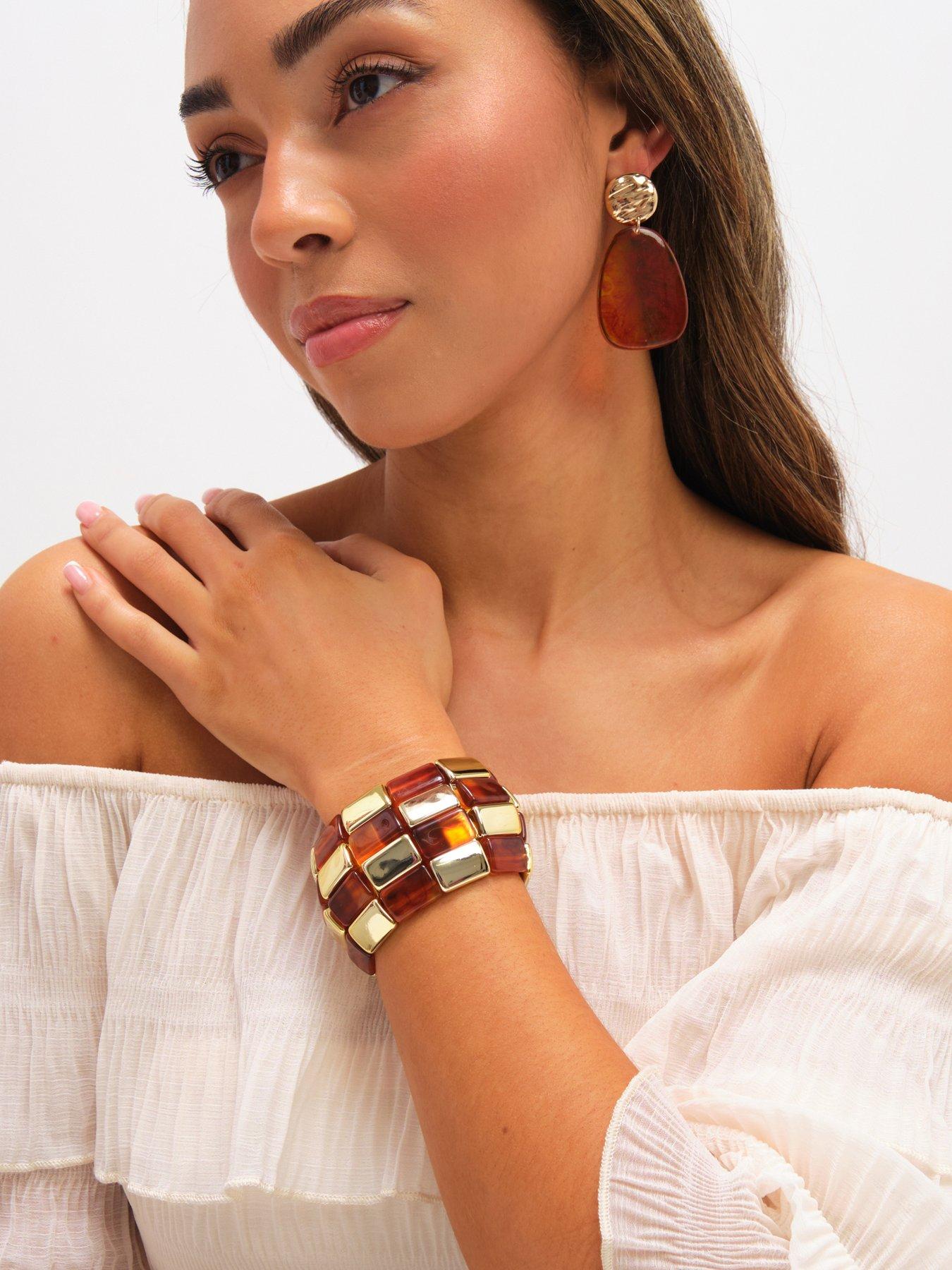  image of mood-gold-plated-and-resin-statement-stretch-bracelet