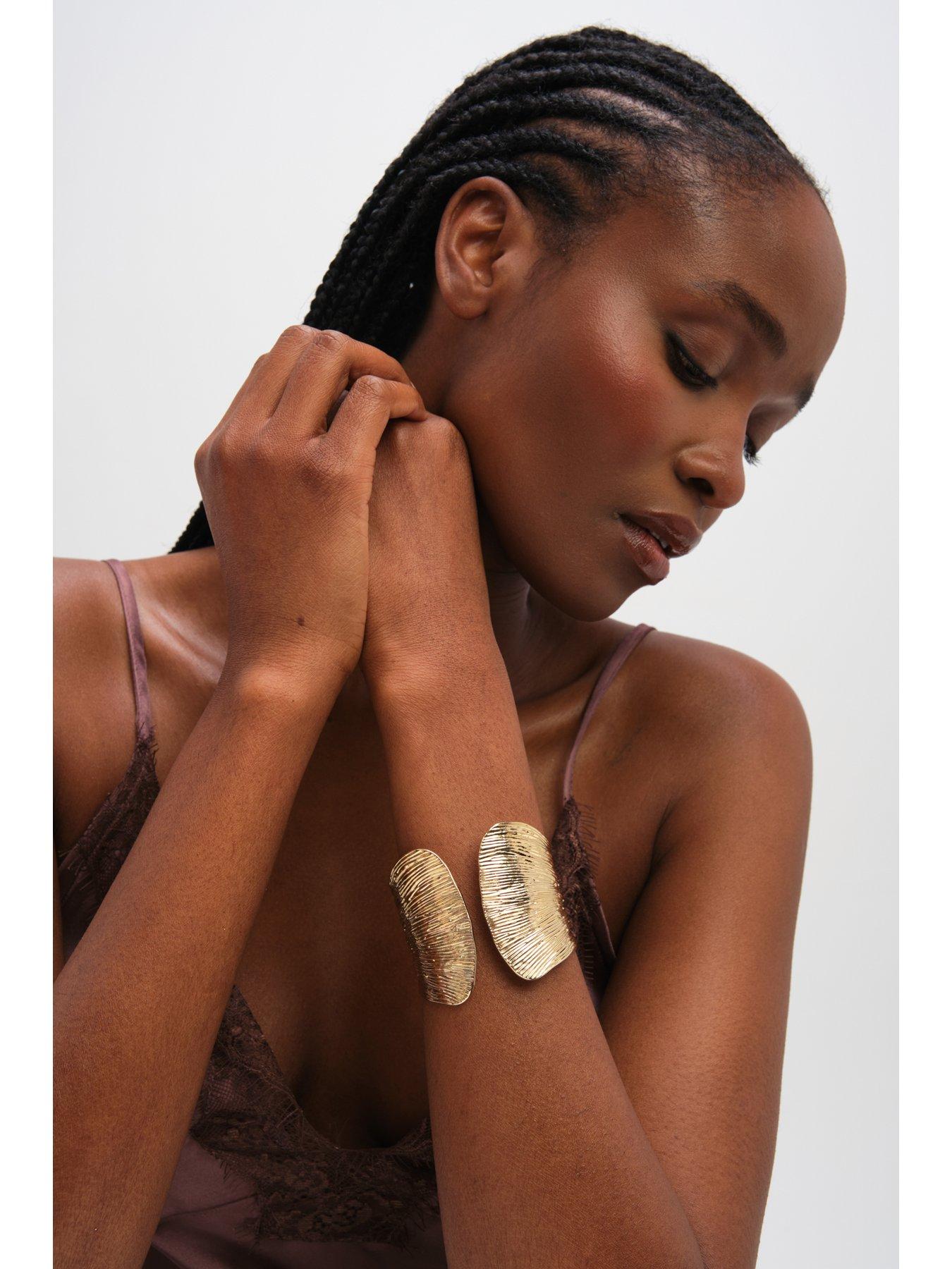  image of inicio-gold-plated-textured-cuff-gift-pouch