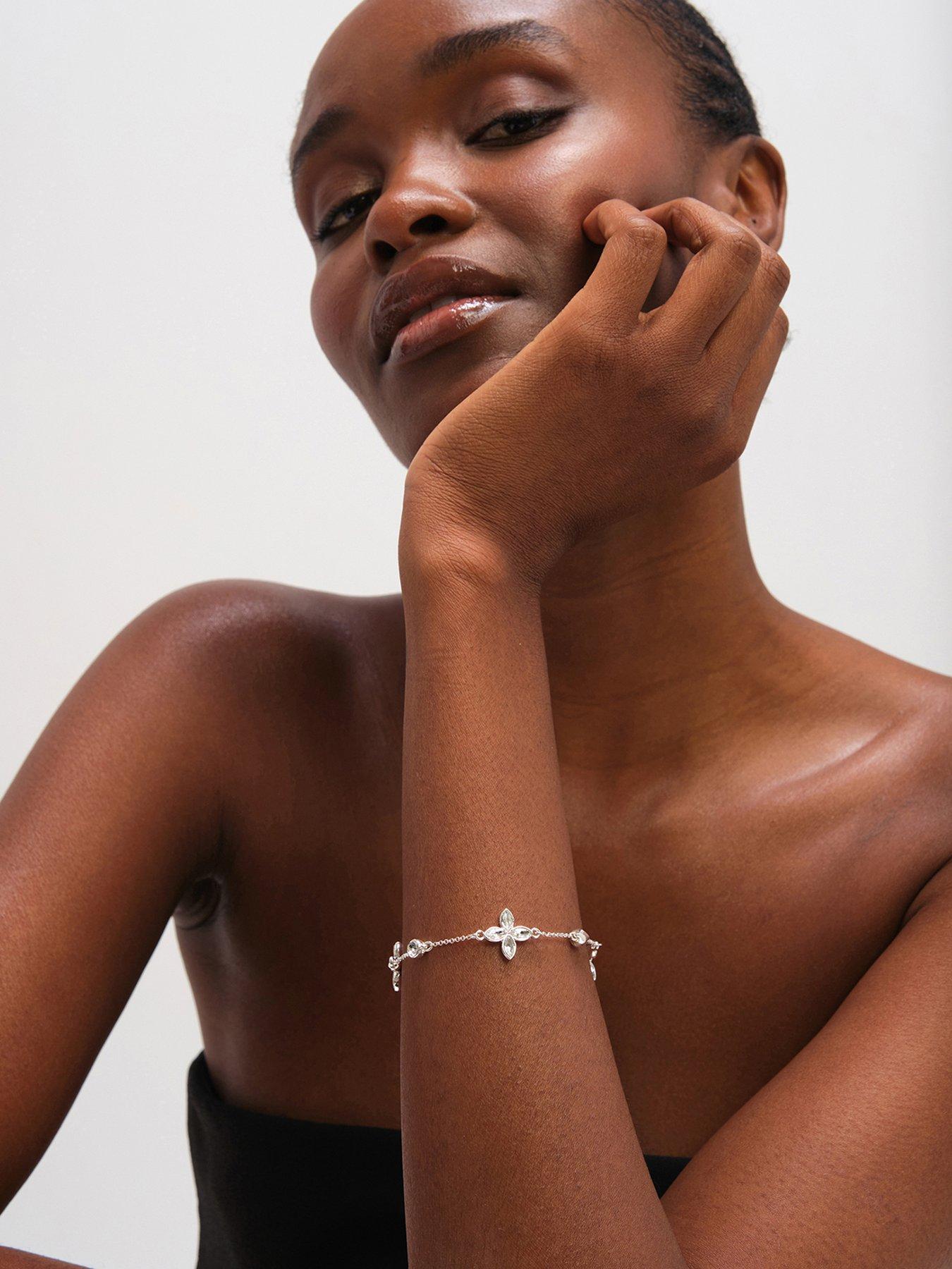 Image 1 of 3 of Jon Richard Silver Plated and Crystal Clover Bracelet