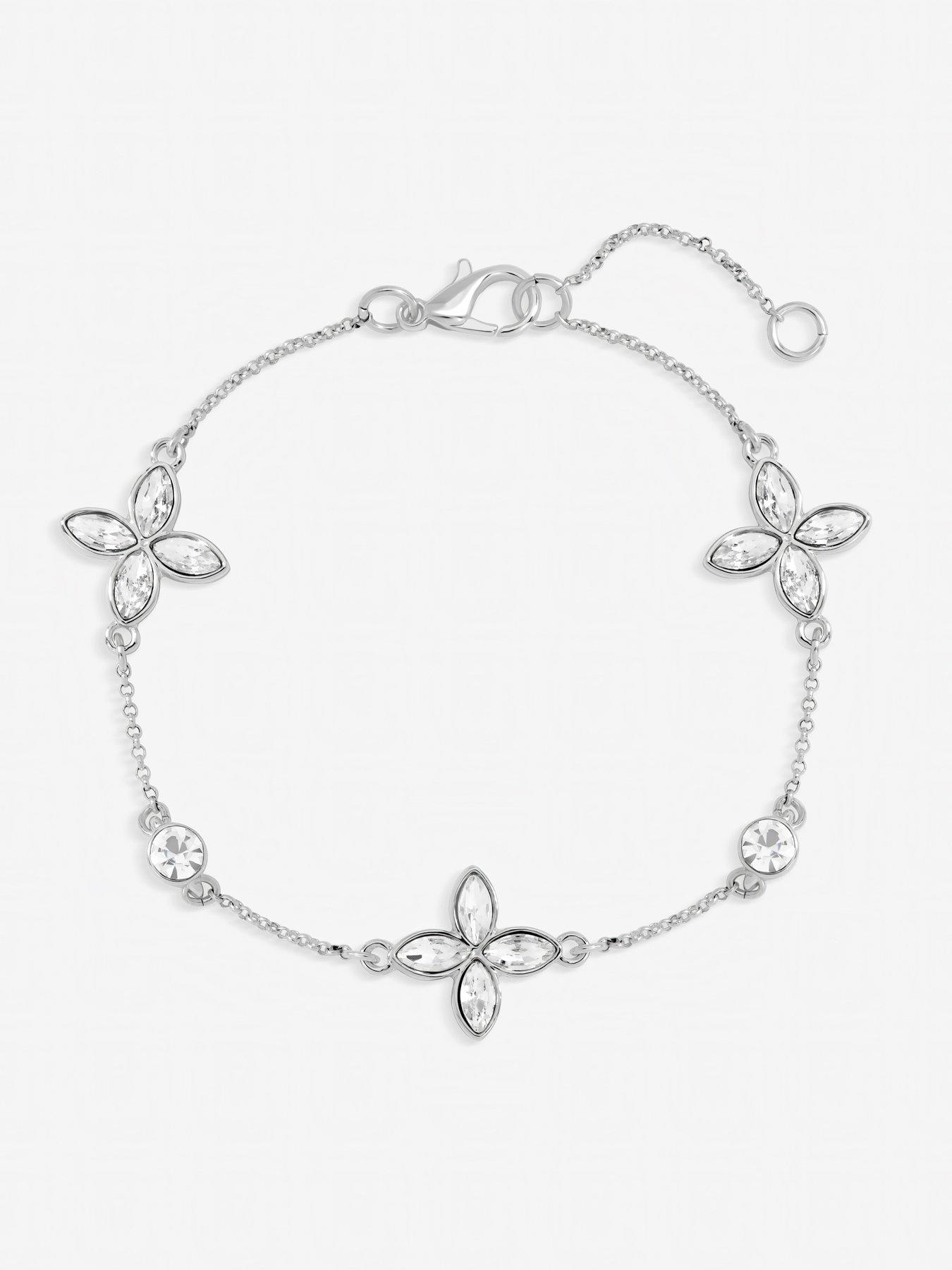Image 2 of 3 of Jon Richard Silver Plated and Crystal Clover Bracelet