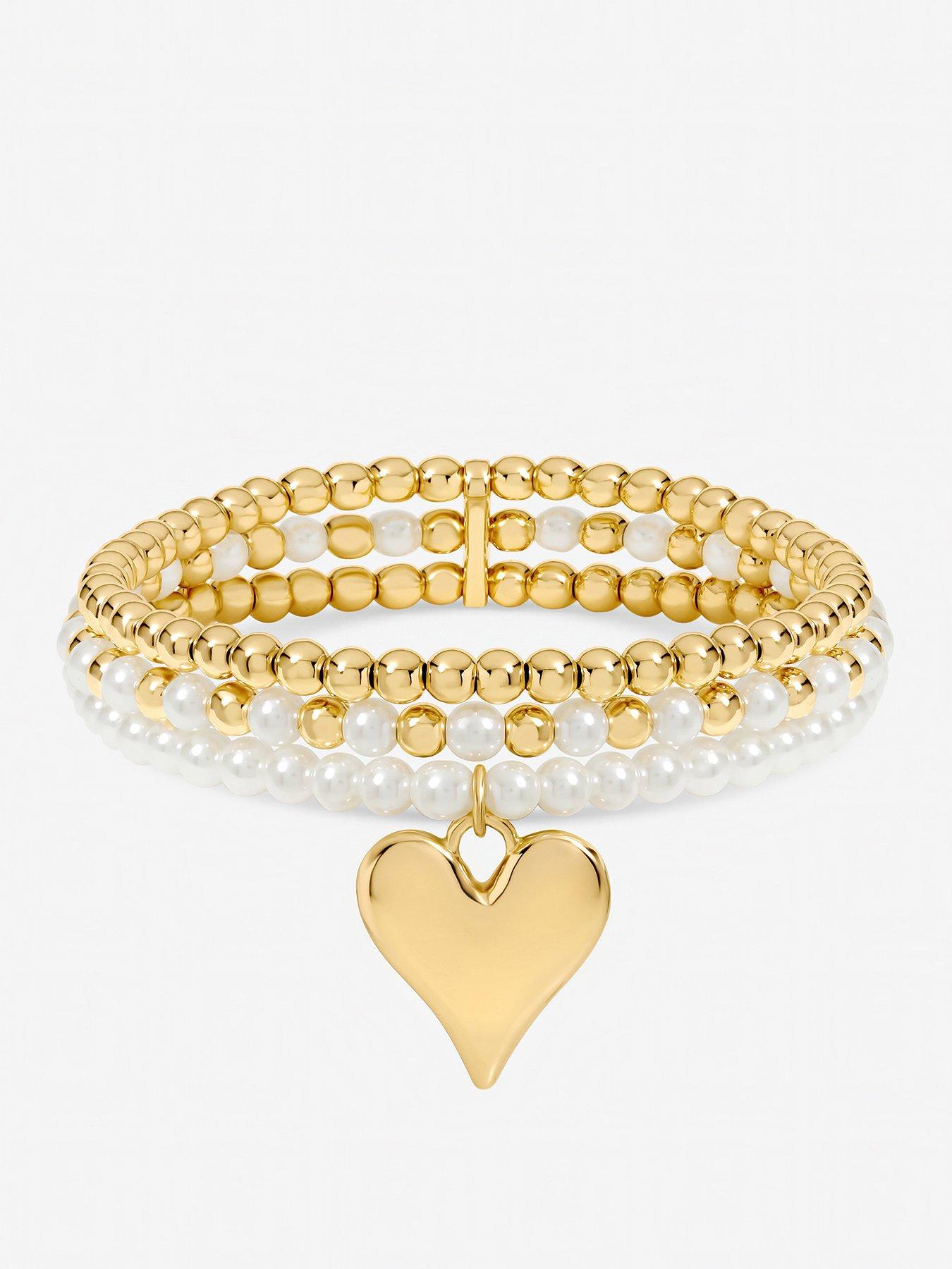 Jon Richard Gold Plated Polished and Beaded Heart Charm Multirow Bracelet