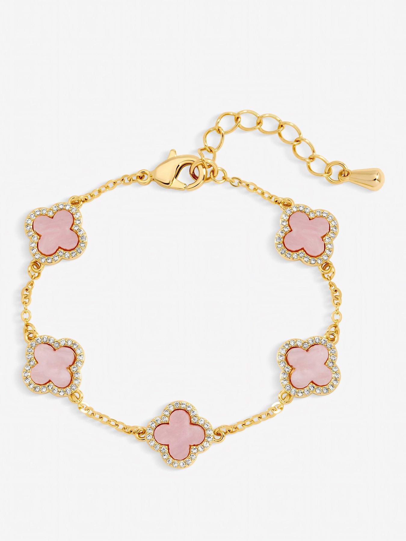 Jon Richard Jon Richard Gold Plated Pink Clover Bracelet