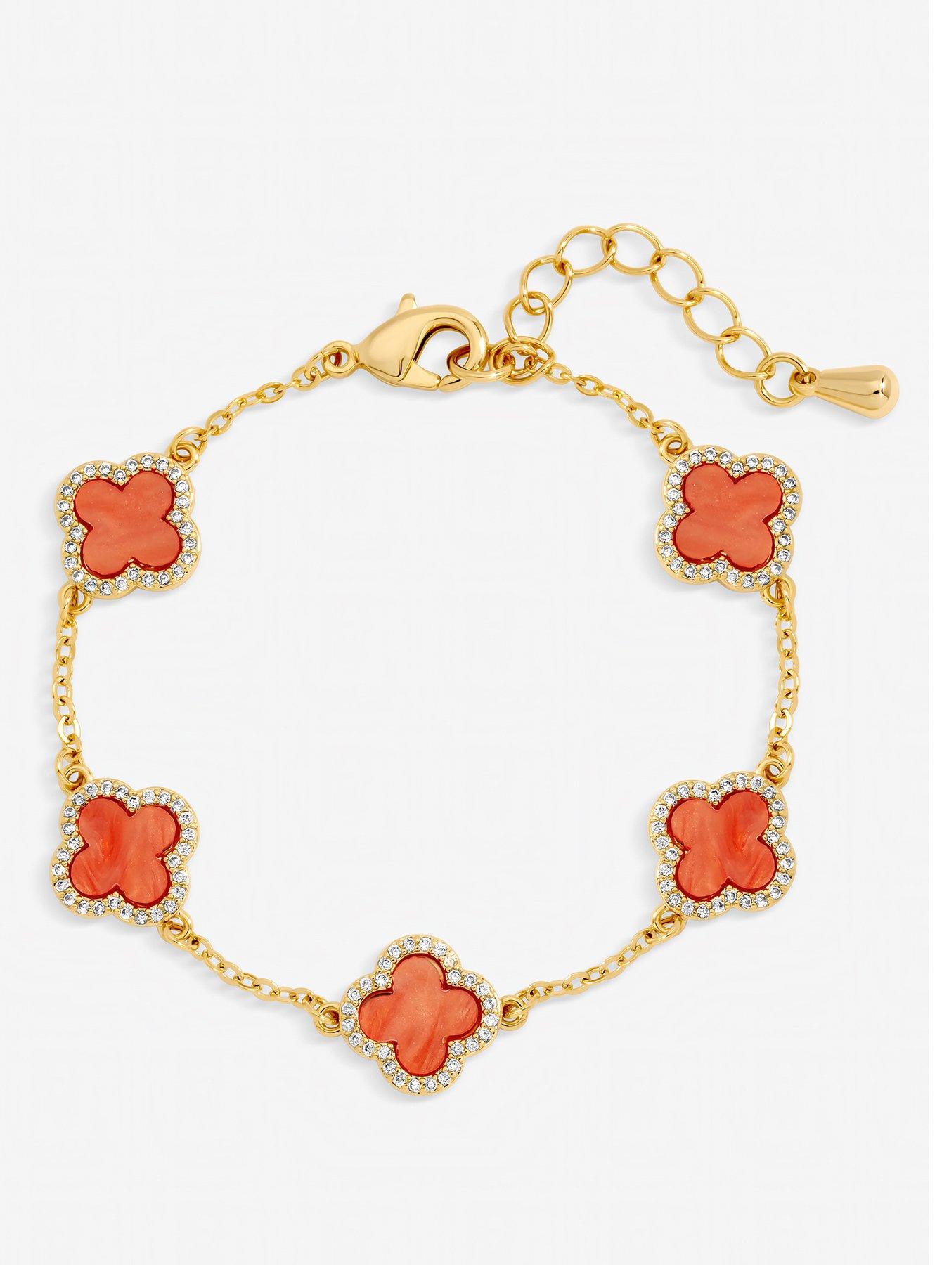 Image 1 of 3 of Jon Richard Gold Plated Coral Clover Station Bracelet