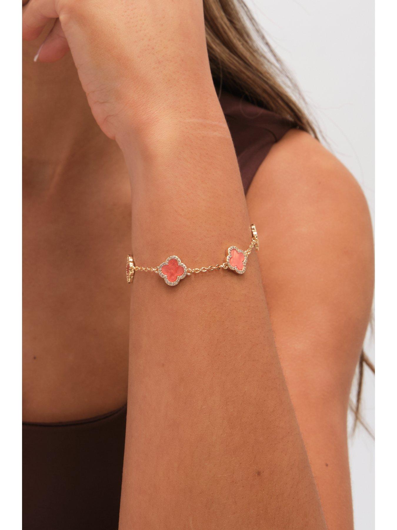 Image 2 of 3 of Jon Richard Gold Plated Coral Clover Station Bracelet