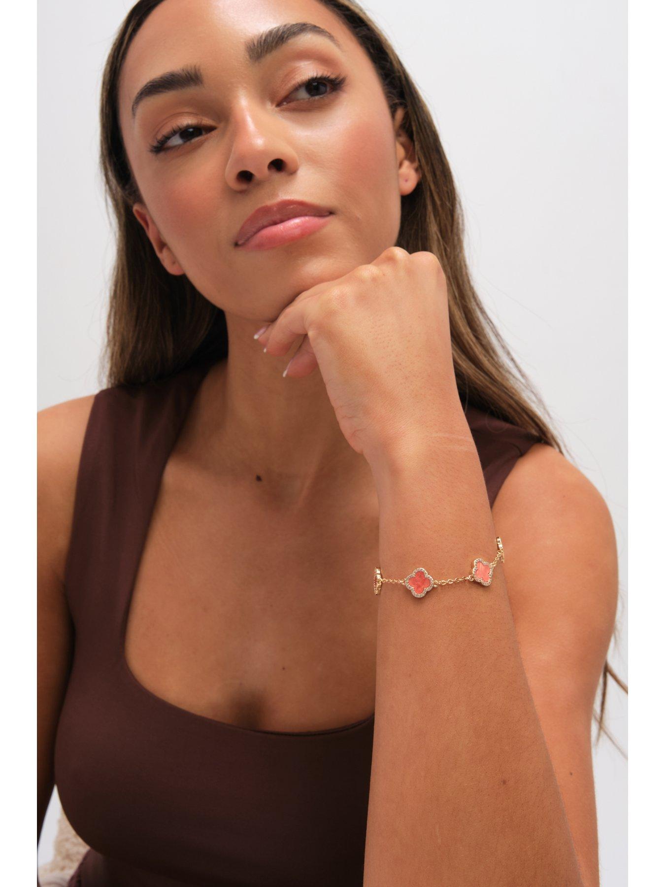 Image 3 of 3 of Jon Richard Gold Plated Coral Clover Station Bracelet