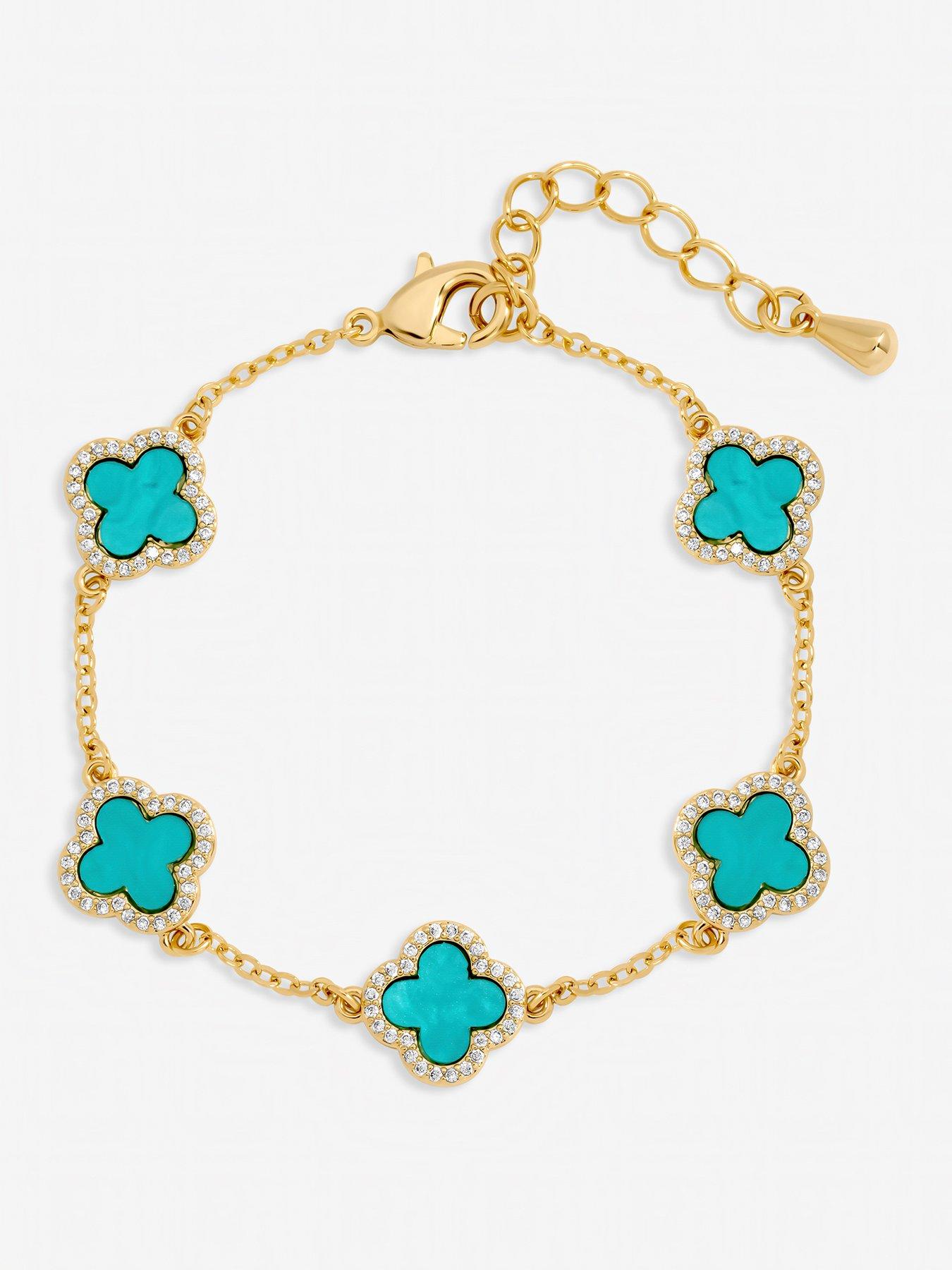 Jon Richard Gold Plated Turquoise Clover Station Bracelet