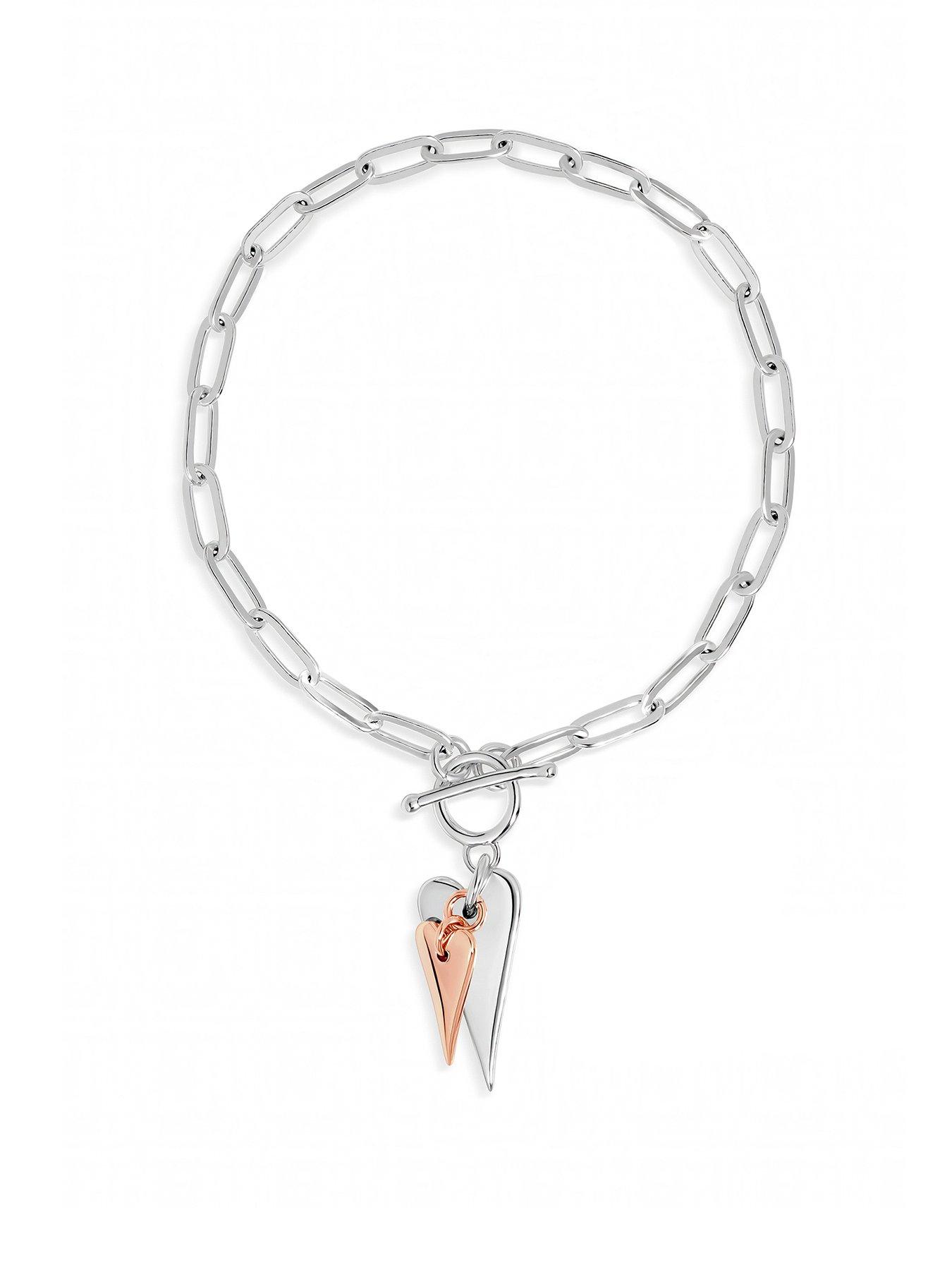 Inicio Sterling Silver Two Tone T-Bar Heart Bracelet - Gift Pouch