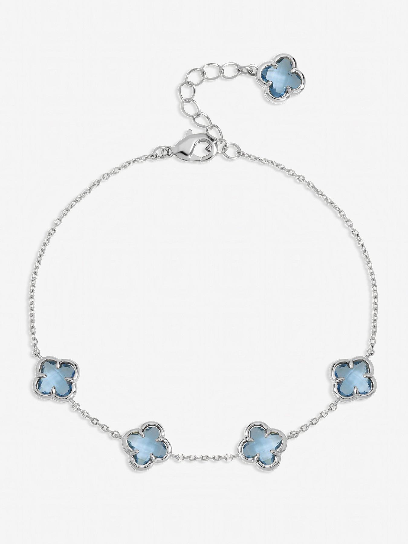 Image 1 of 3 of Inicio Sterling Silver Light Sapphire Clover Bracelet - Gift Pouch