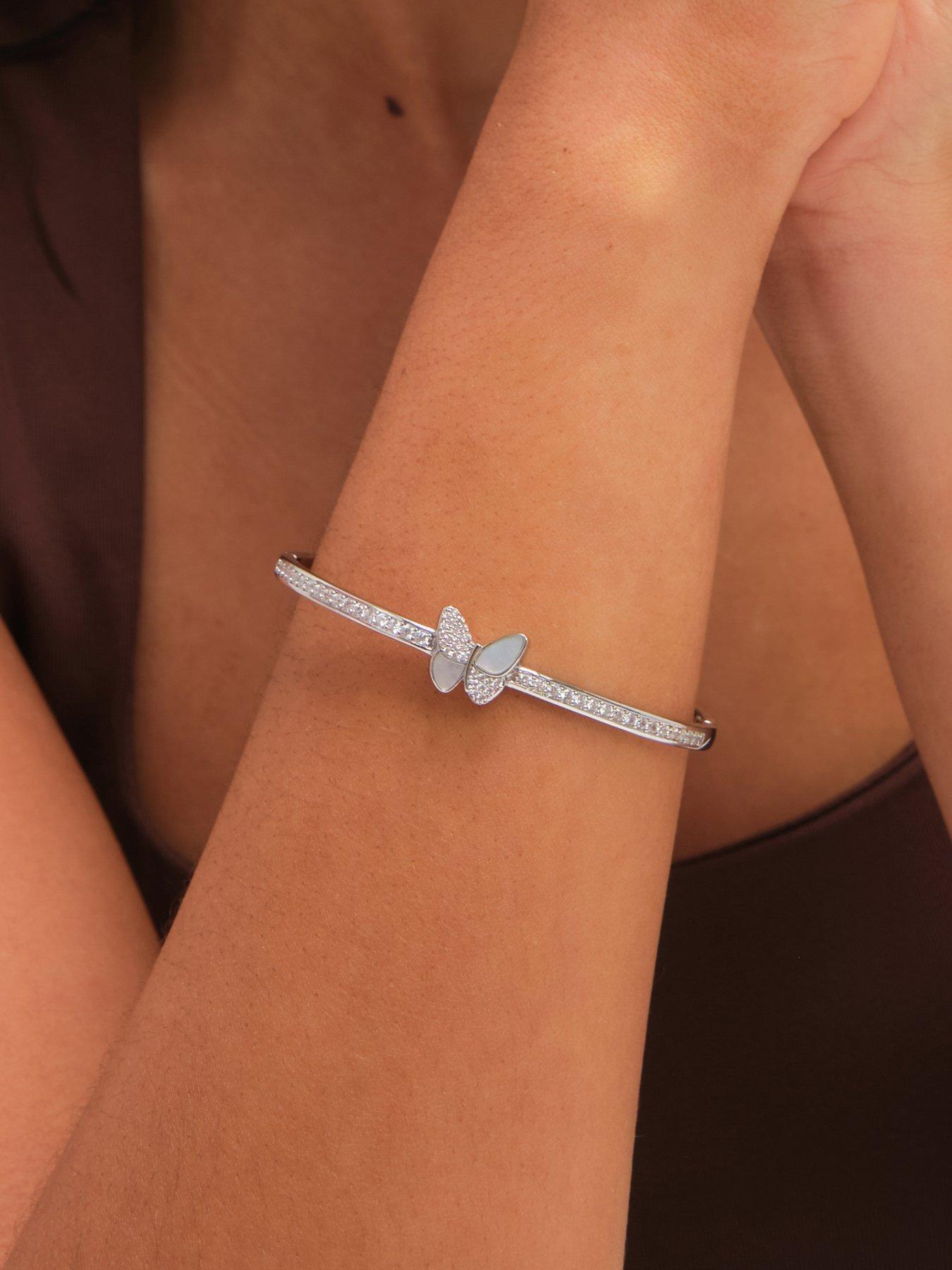 Jon Richard Rhodium Plated Pave and Mother of Pearl Butterfly Bangle