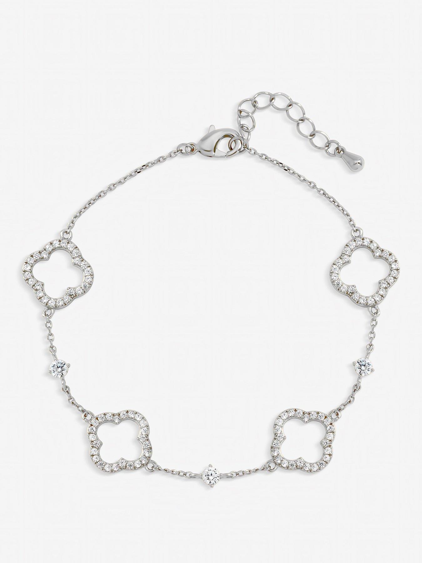 Jon Richard Silver Plated Pave and Crystal Open Clover Bracelet