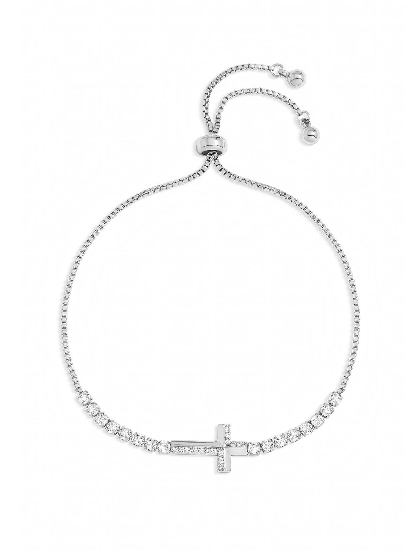Jon Richard Silver Plated and Crystal Cross Toggle Bracelet