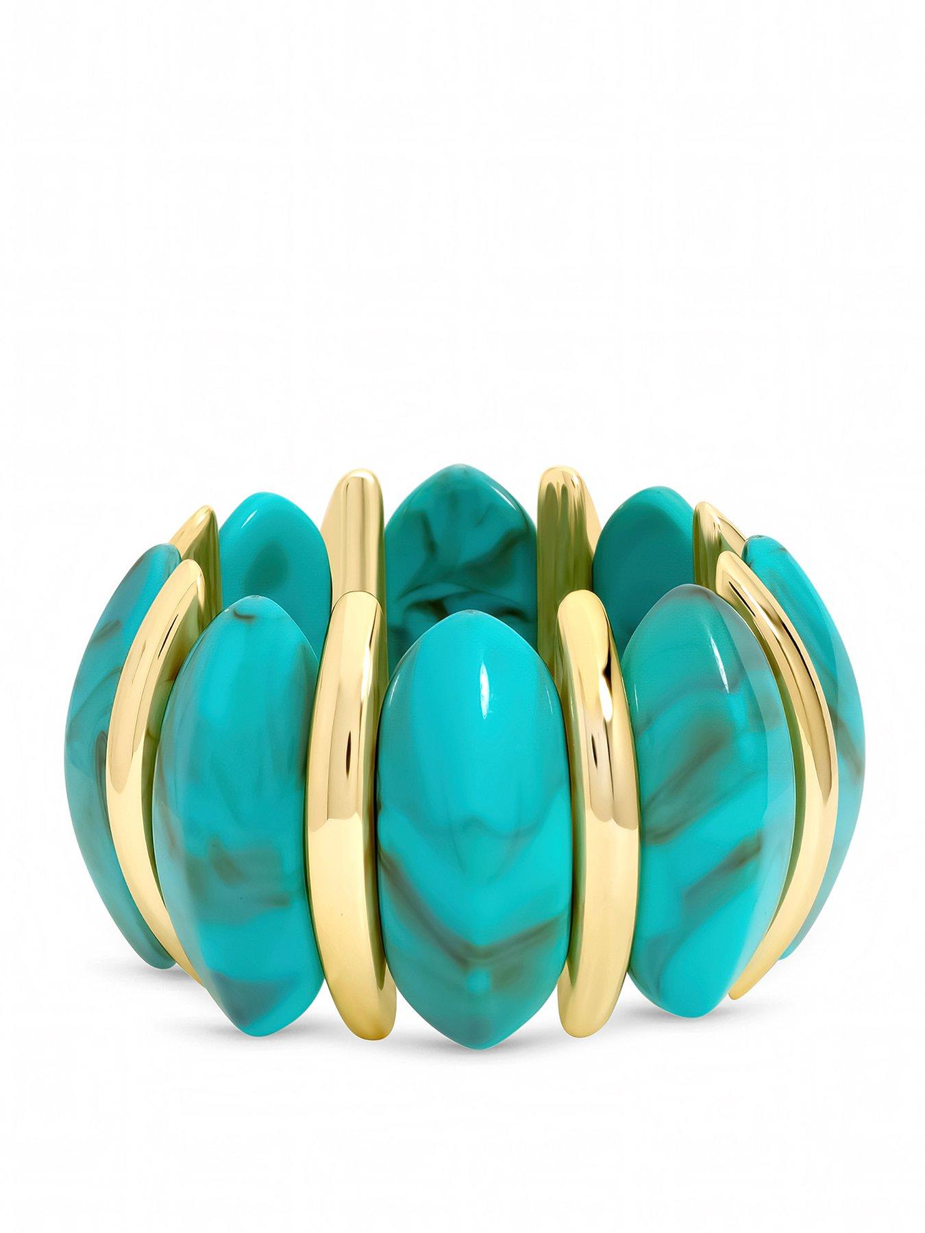 Image 1 of 3 of Mood Gold Plated and Turquoise Statement Stretch Bracelet