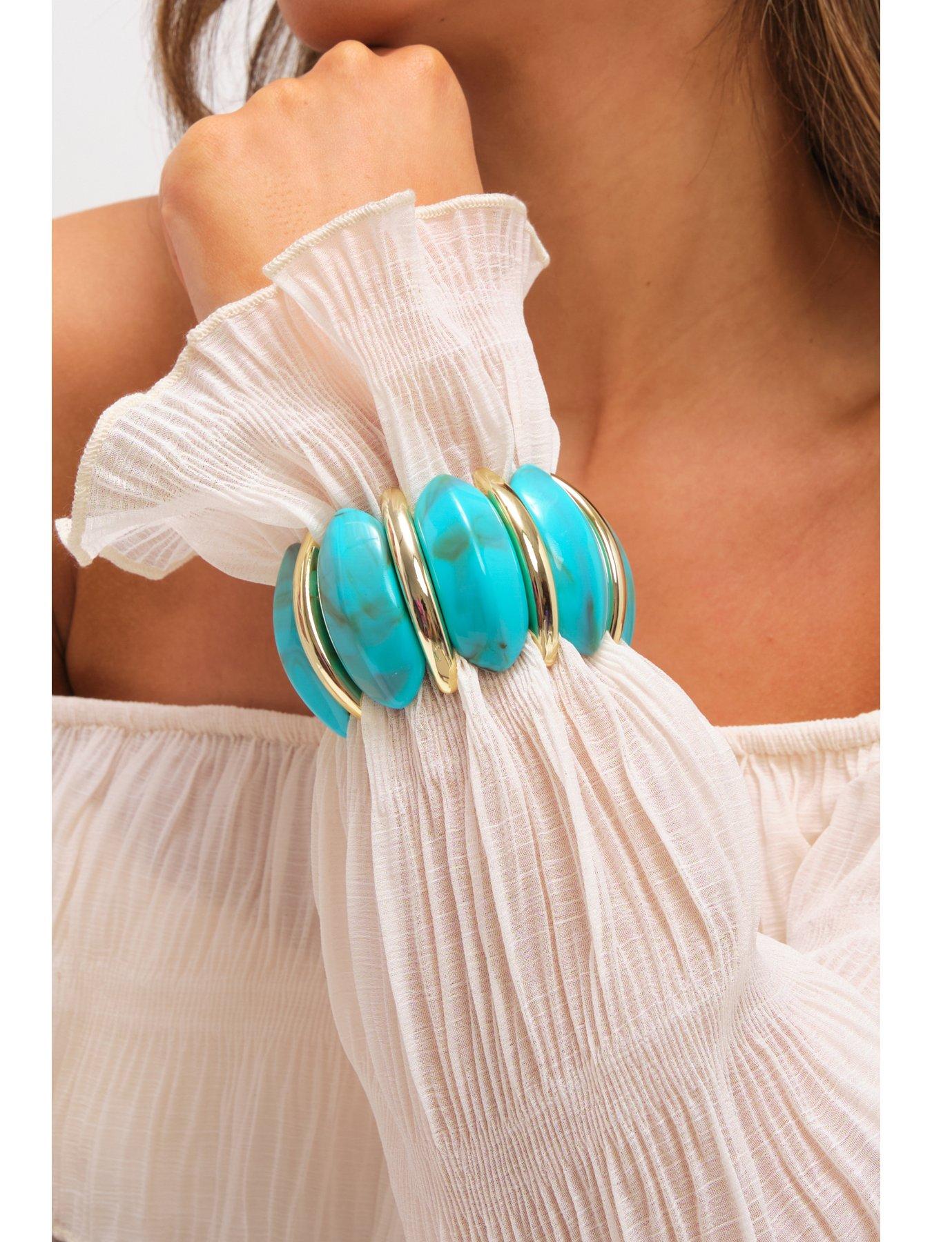 Image 3 of 3 of Mood Gold Plated and Turquoise Statement Stretch Bracelet
