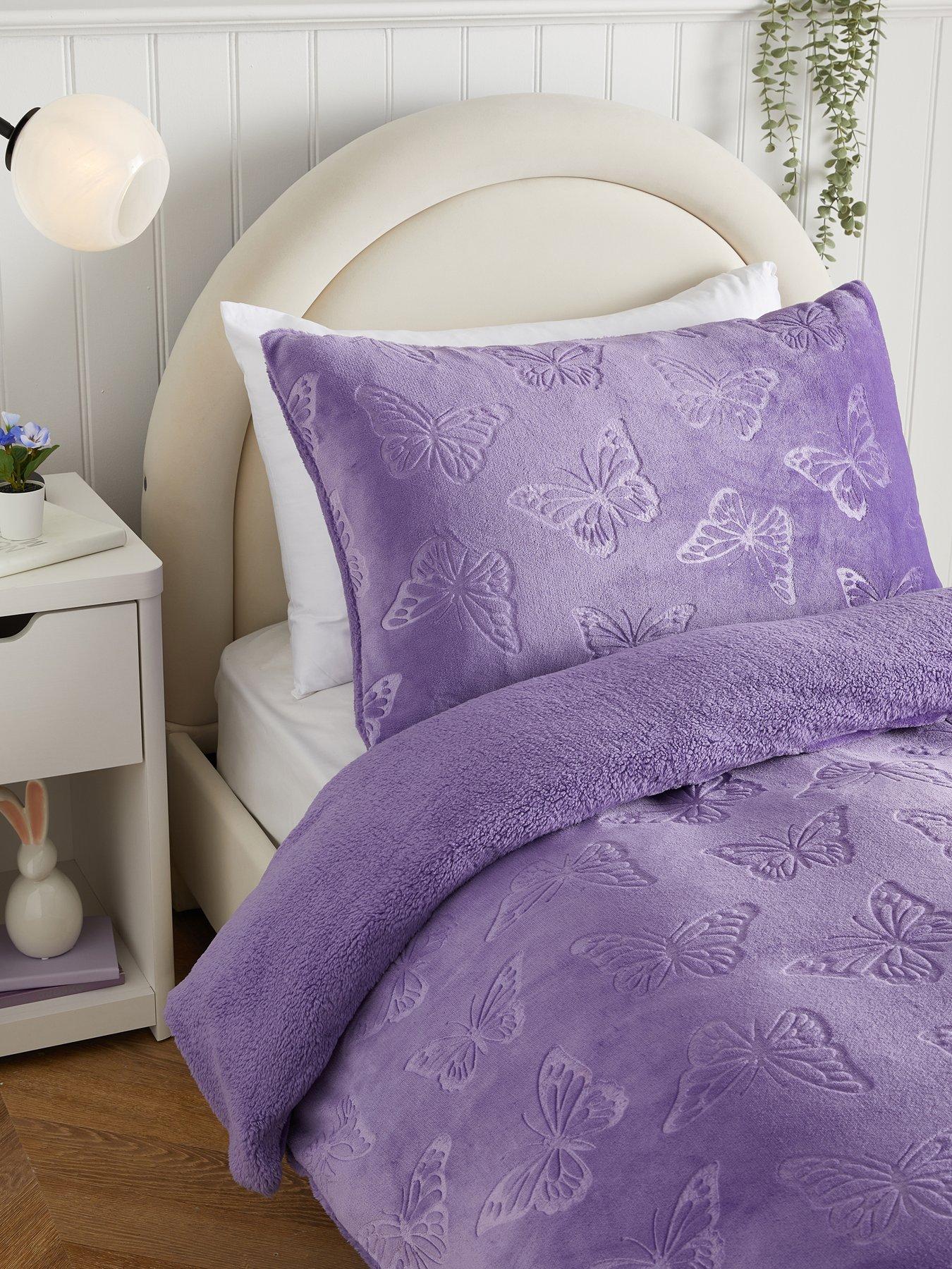 Image 3 of 4 of The Very Collection Butterfly Embossed Fleece Duvet Set - Purple