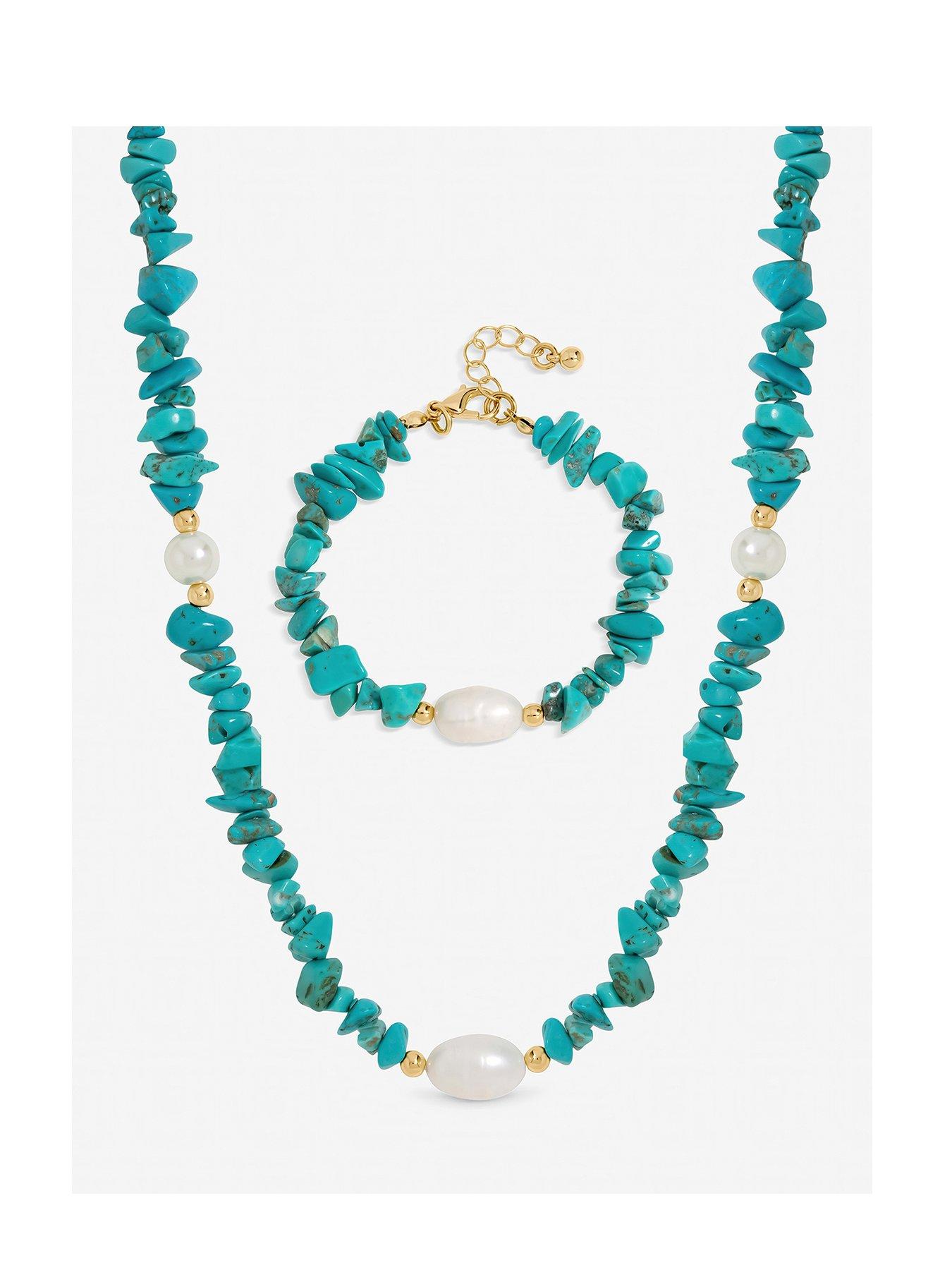 Image 1 of 2 of Mood Gold Plated Turquoise and Pearl Beaded Set