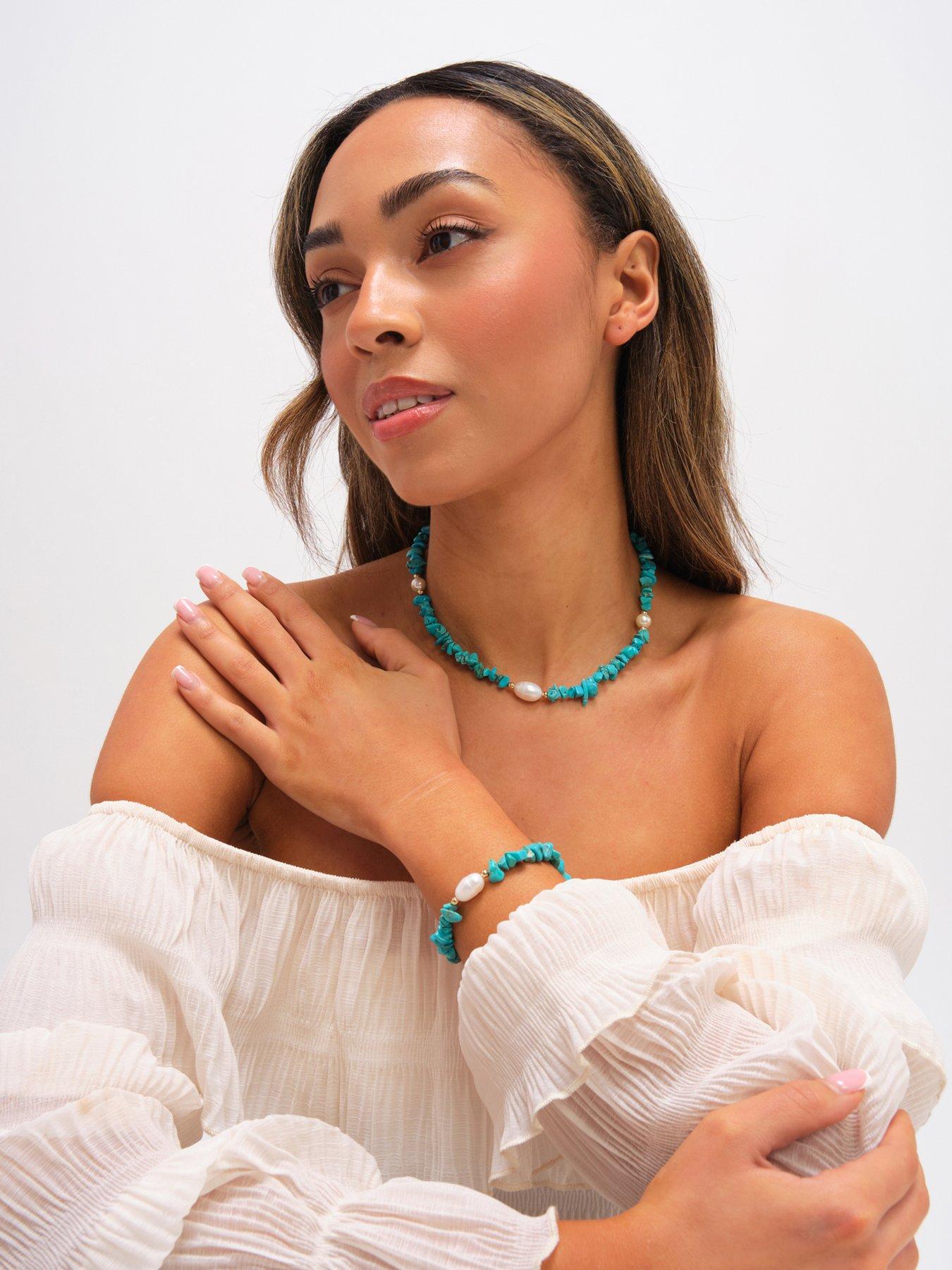Image 2 of 2 of Mood Gold Plated Turquoise and Pearl Beaded Set