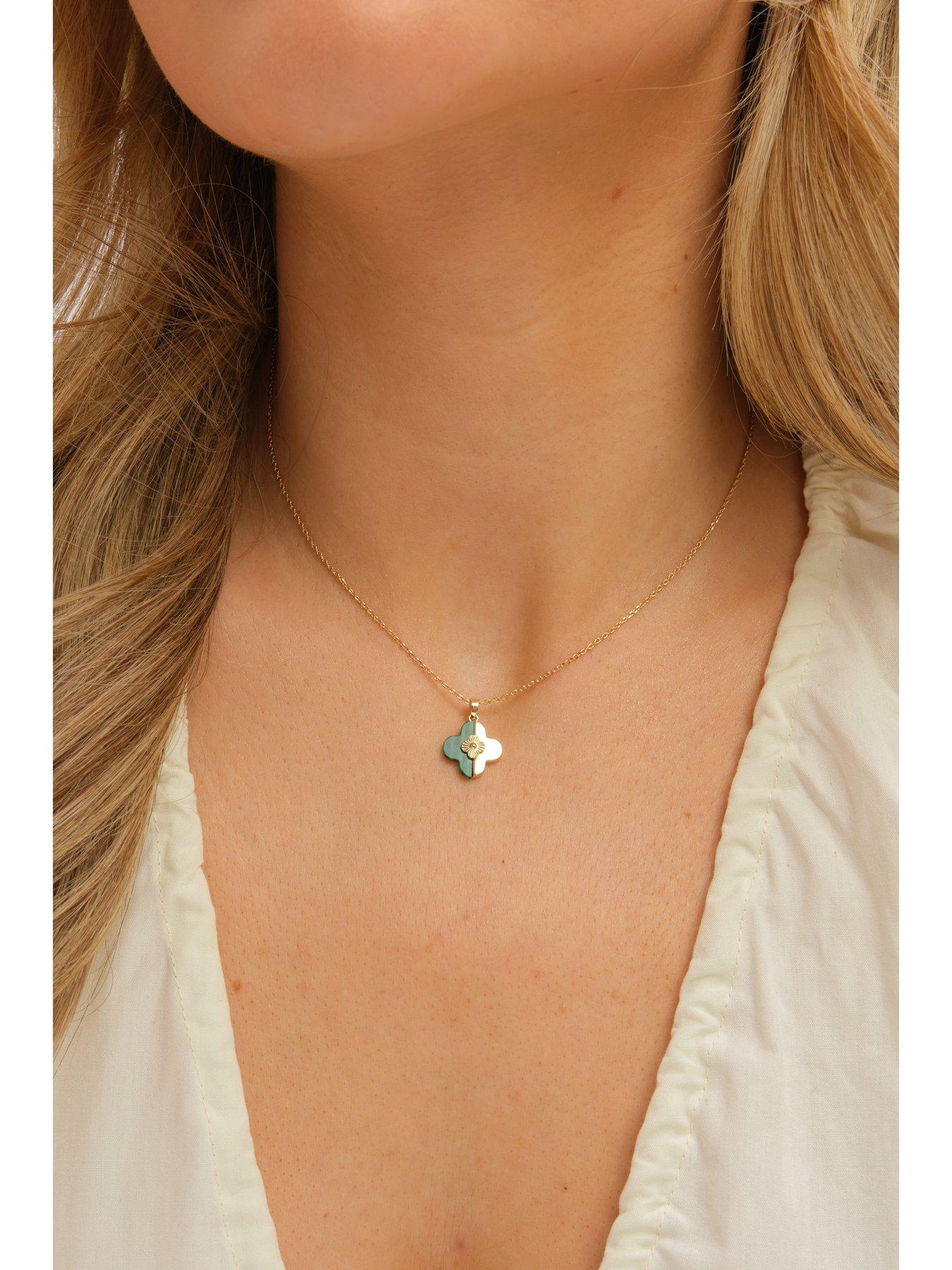  image of inicio-gold-plated-and-malachite-clover-set-gift-box