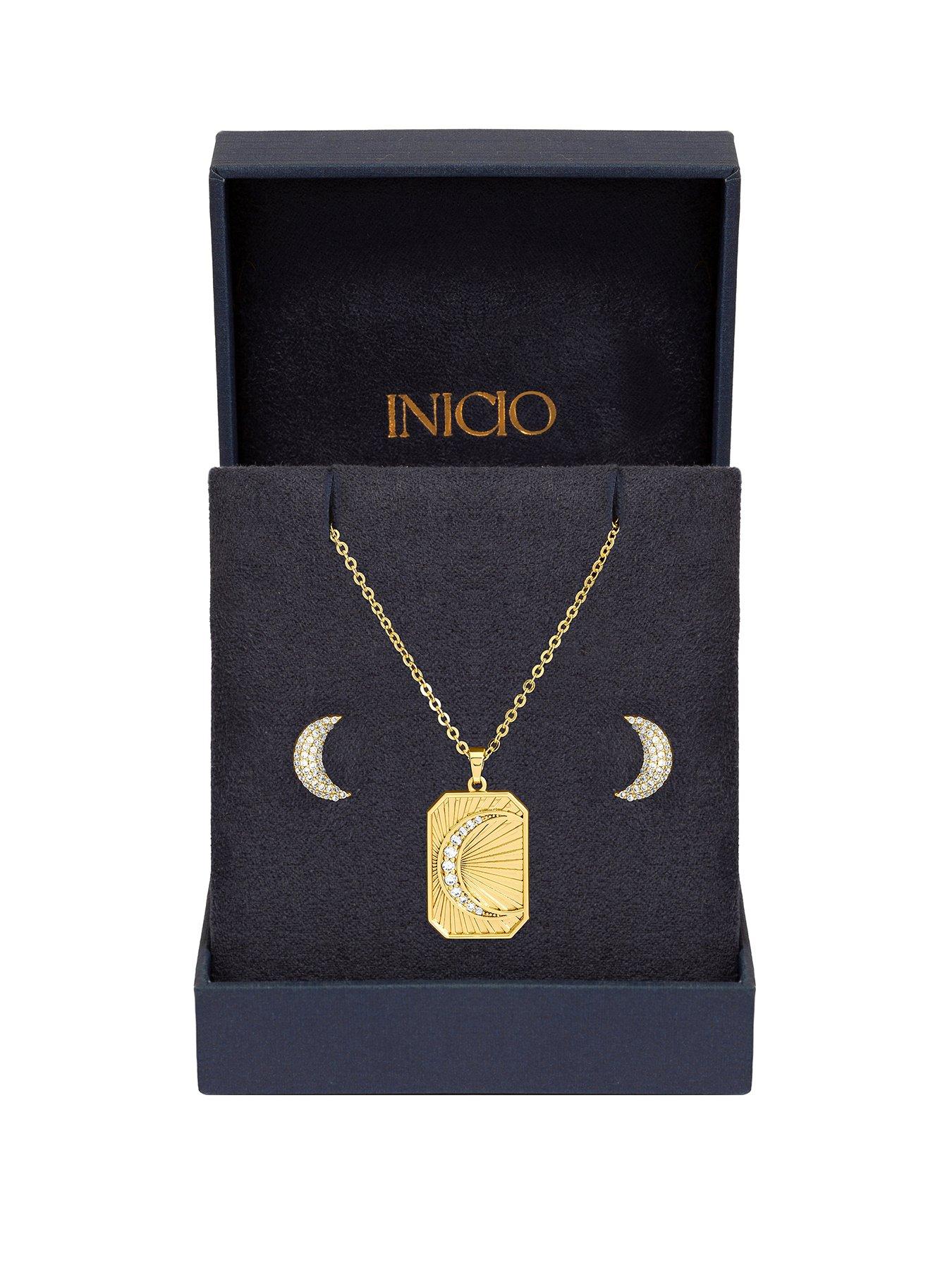 Image 1 of 4 of Inicio Gold Plated and Pave Moon Set - Gift Box