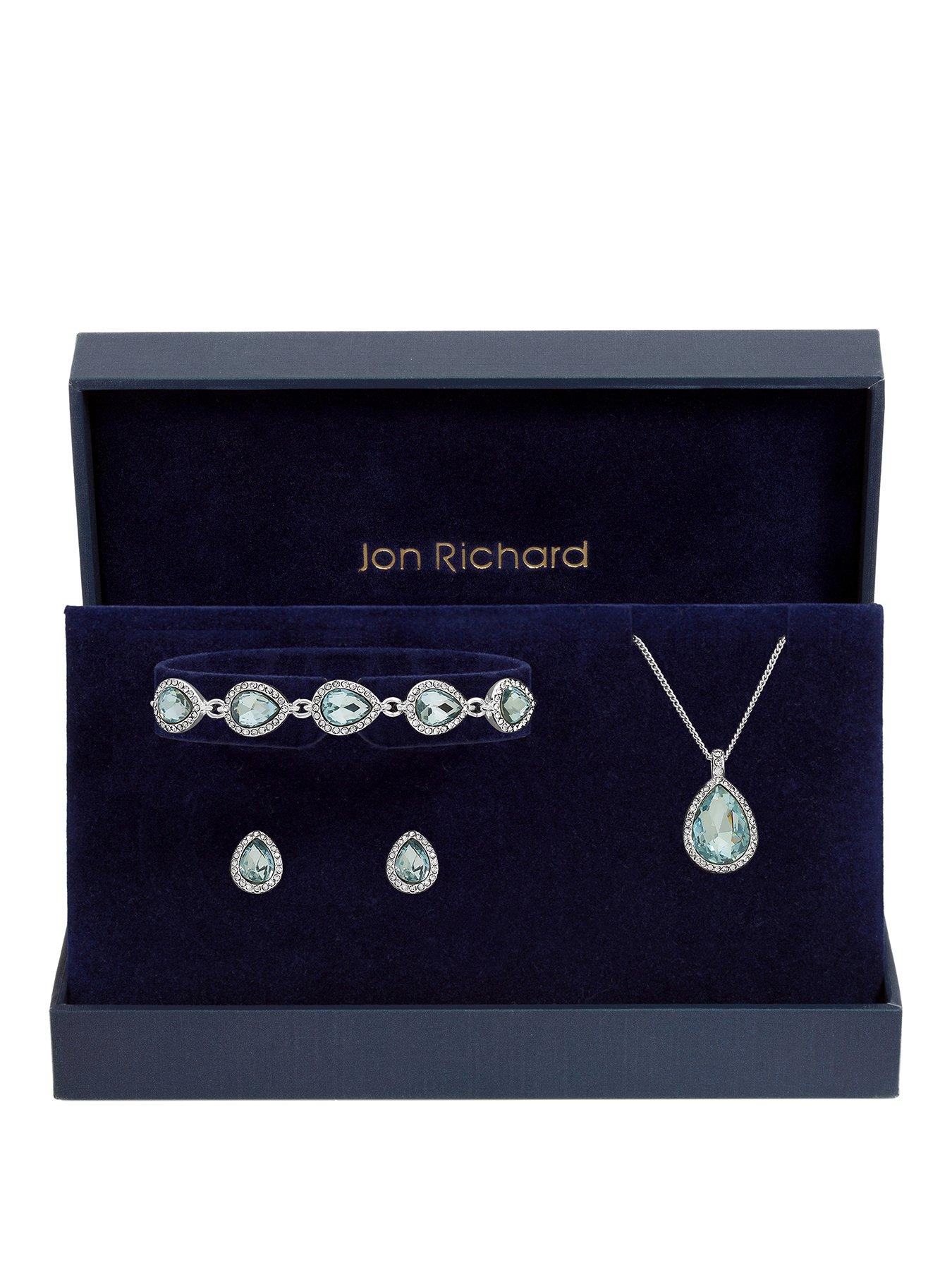 Jon Richard Silver Plated and Aqua Pear Drop Trio Set - Gift Box