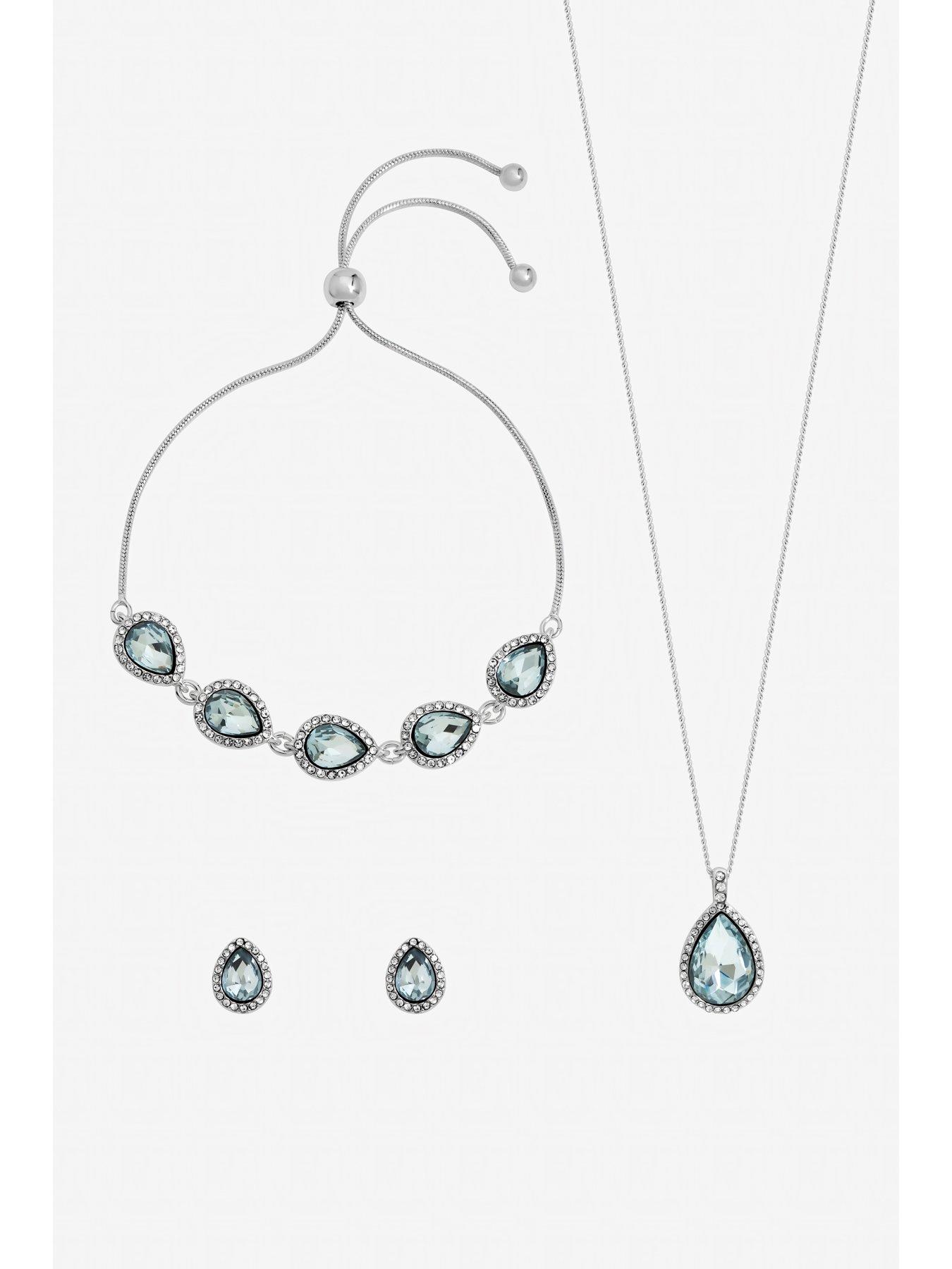 Image 2 of 4 of Jon Richard Silver Plated and Aqua Pear Drop Trio Set - Gift Box
