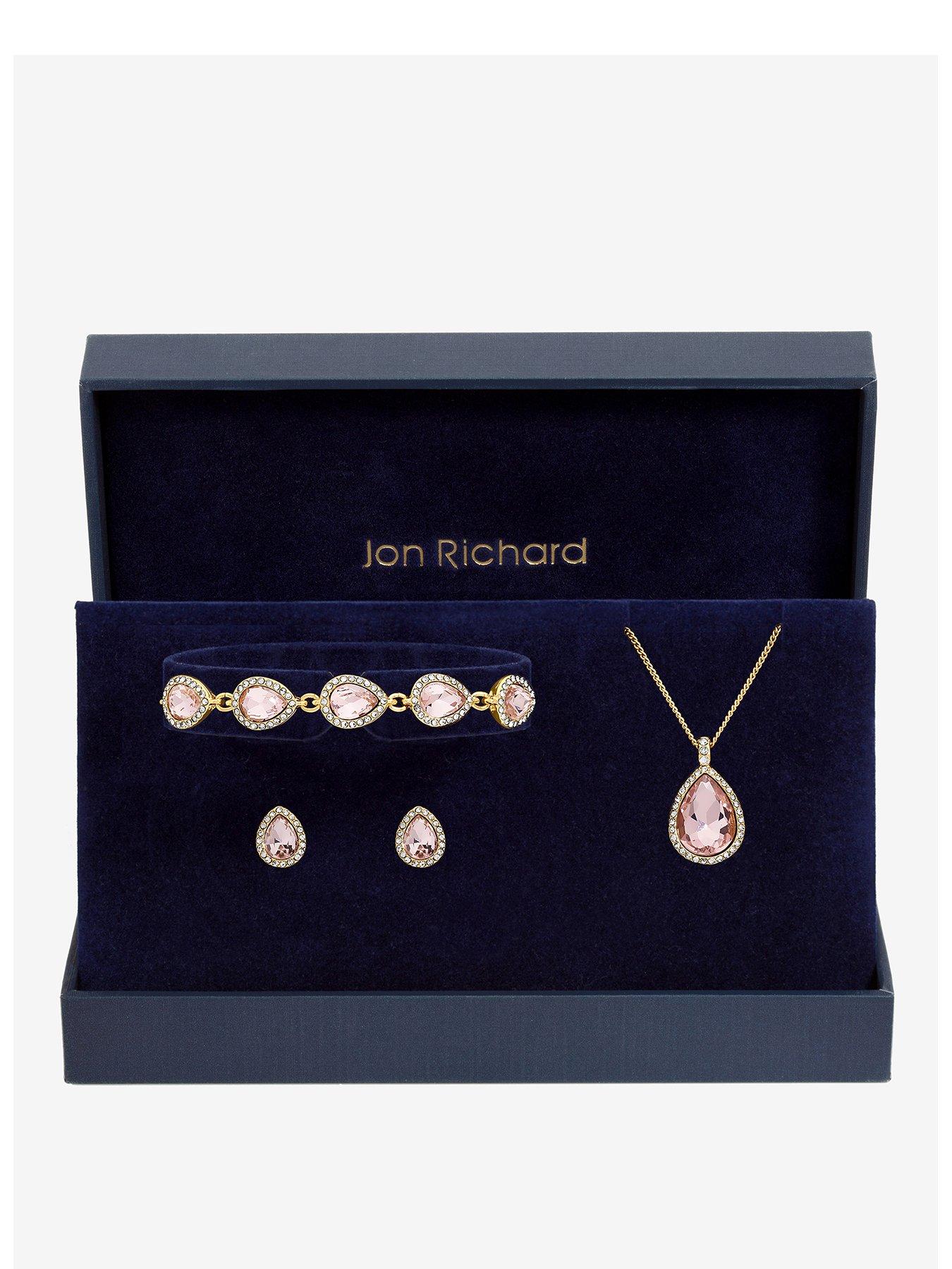 Jon Richard Jon Richard Gold Plated and Pink Pear Drop Trio Set - Gift Box