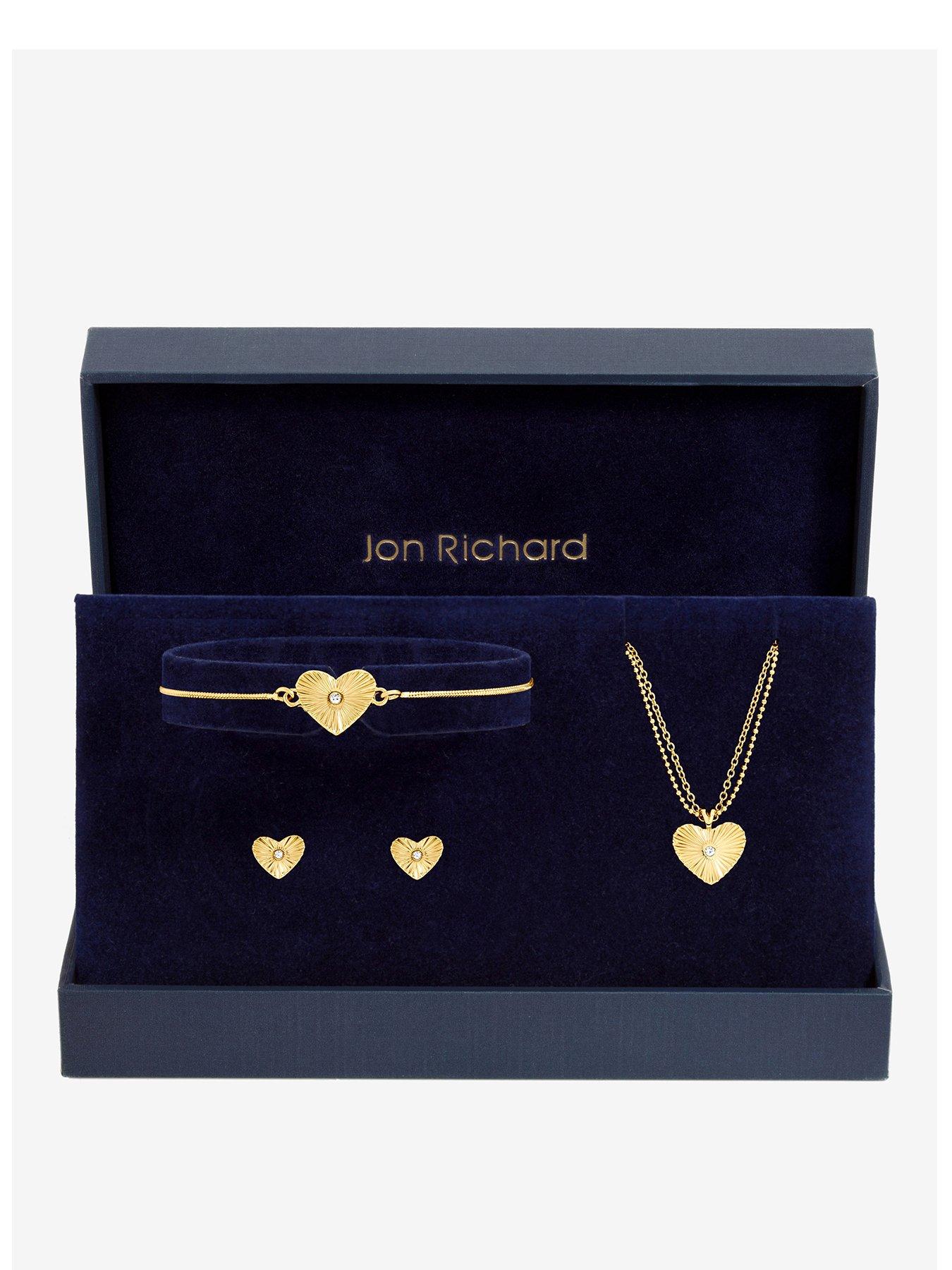 Jon Richard Jon Richard Gold Plated Diamond Cut Heart Set - Gift Box