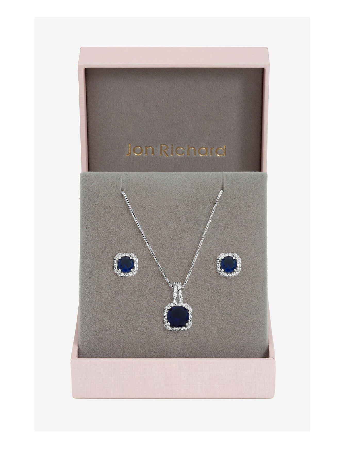 Jon Richard Jon Richard Rhodium Plated Cubic Zirconia and Sapphire Square Drop Set - Gift Box