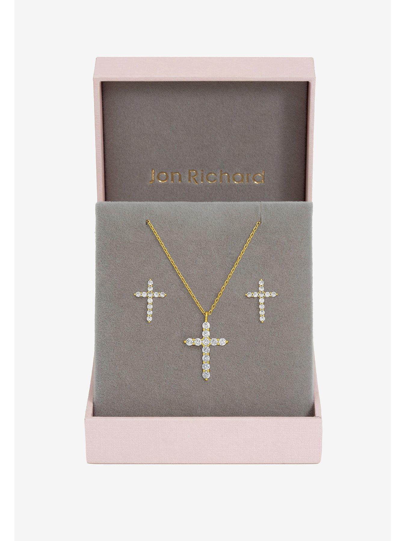 Jon Richard Gold Plated Cubic Zirconia Cross Set - Gift Box
