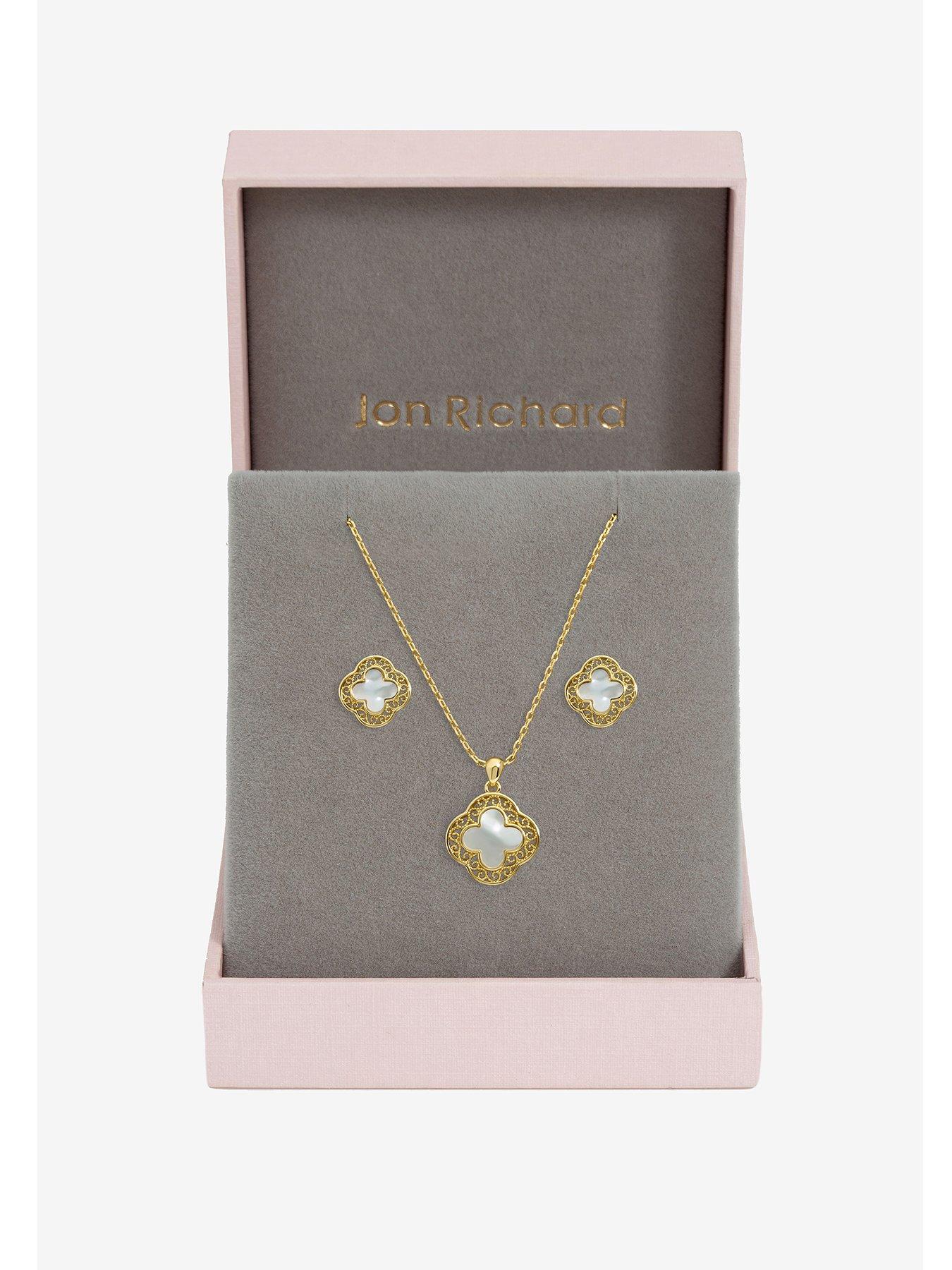 Jon Richard Gold Plated Filigree and Mother of Pearl Clover Set - Gift Box