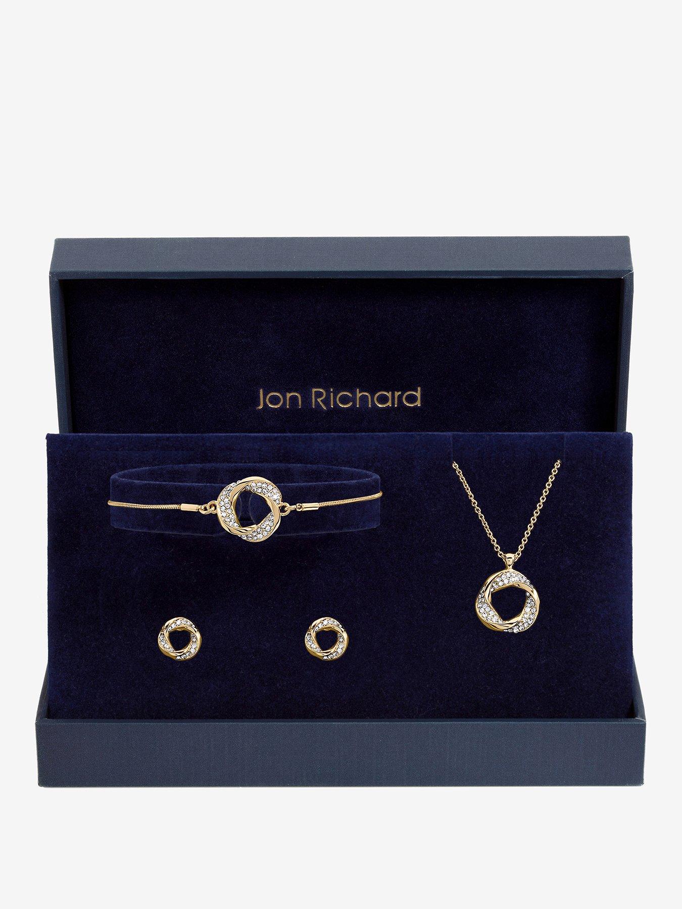 Jon Richard Gold Plated and Crystal Open Knot Set - Gift Box
