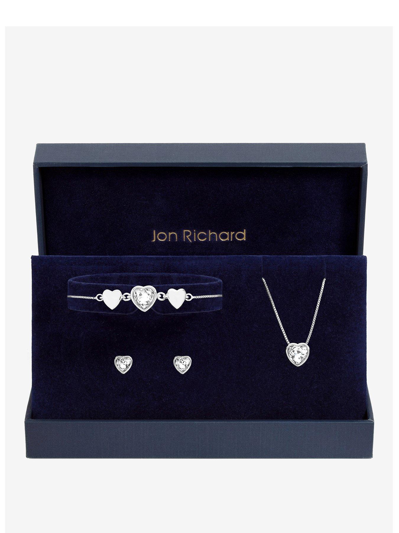 Jon Richard Silver Crystal Heart Trio Set - Gift Box