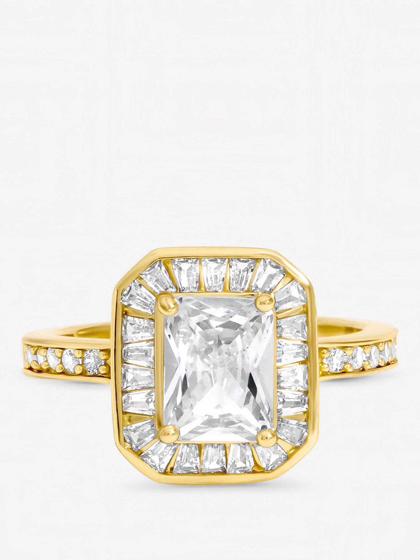 Jon Richard Jon Richard Gold Plated Emerald Cut Cubic Zirconia Ring