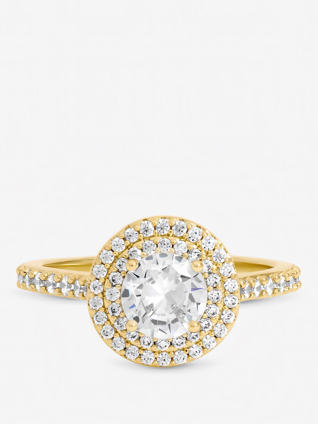 Jon Richard Jon Richard Gold Plated Cubic Zirconia Halo Ring