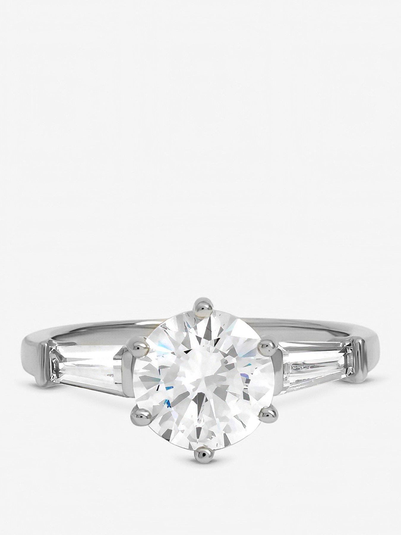 Jon Richard Rhodium Plated Cubic Zirconia Solitaire Ring